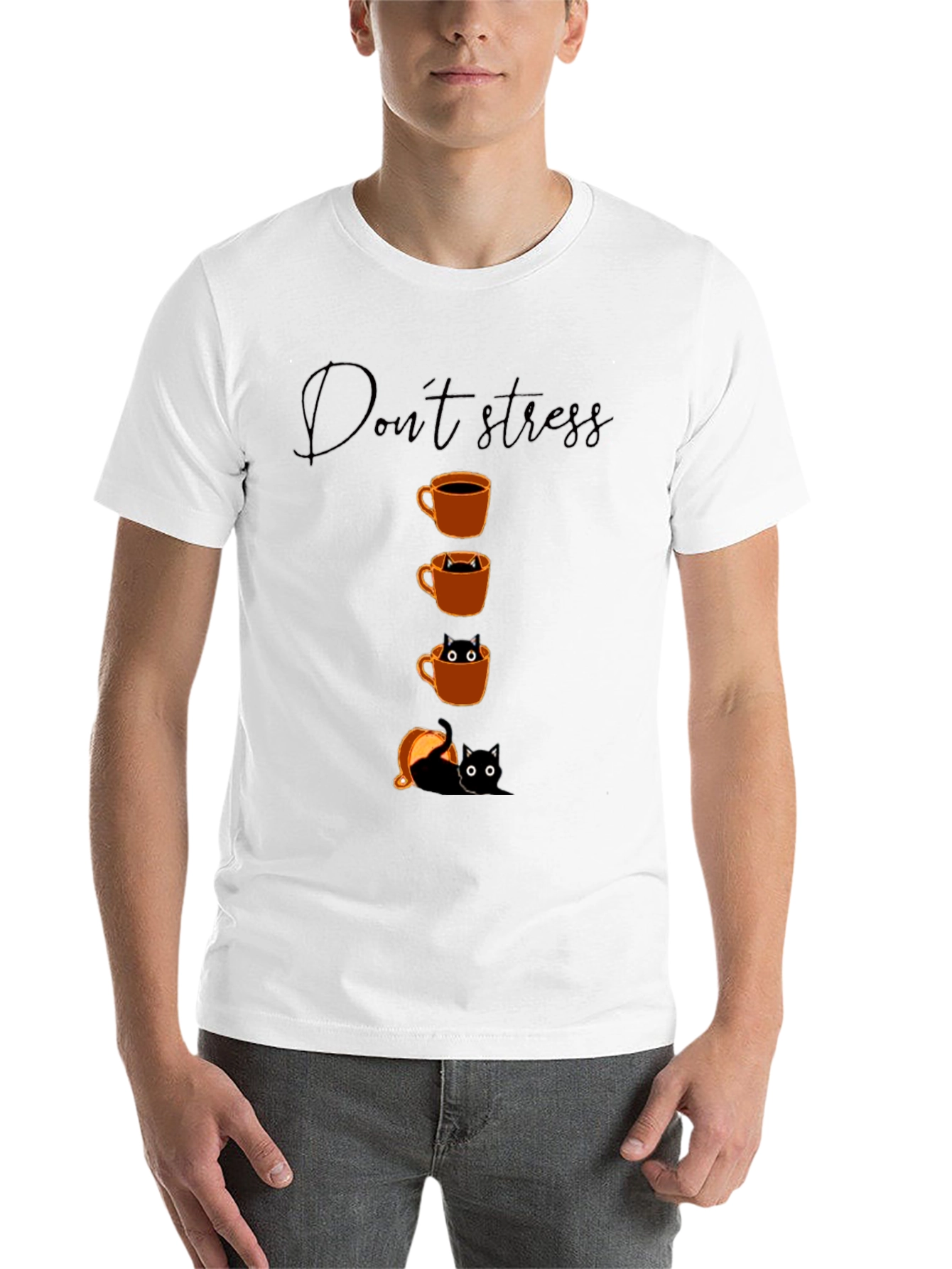 Black Don't Stress Coffee Cat T-Shirt view 14