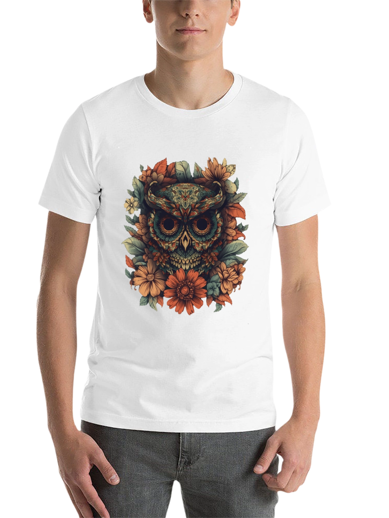 Black Floral Owl Graphic Tee - Unique Design view 14