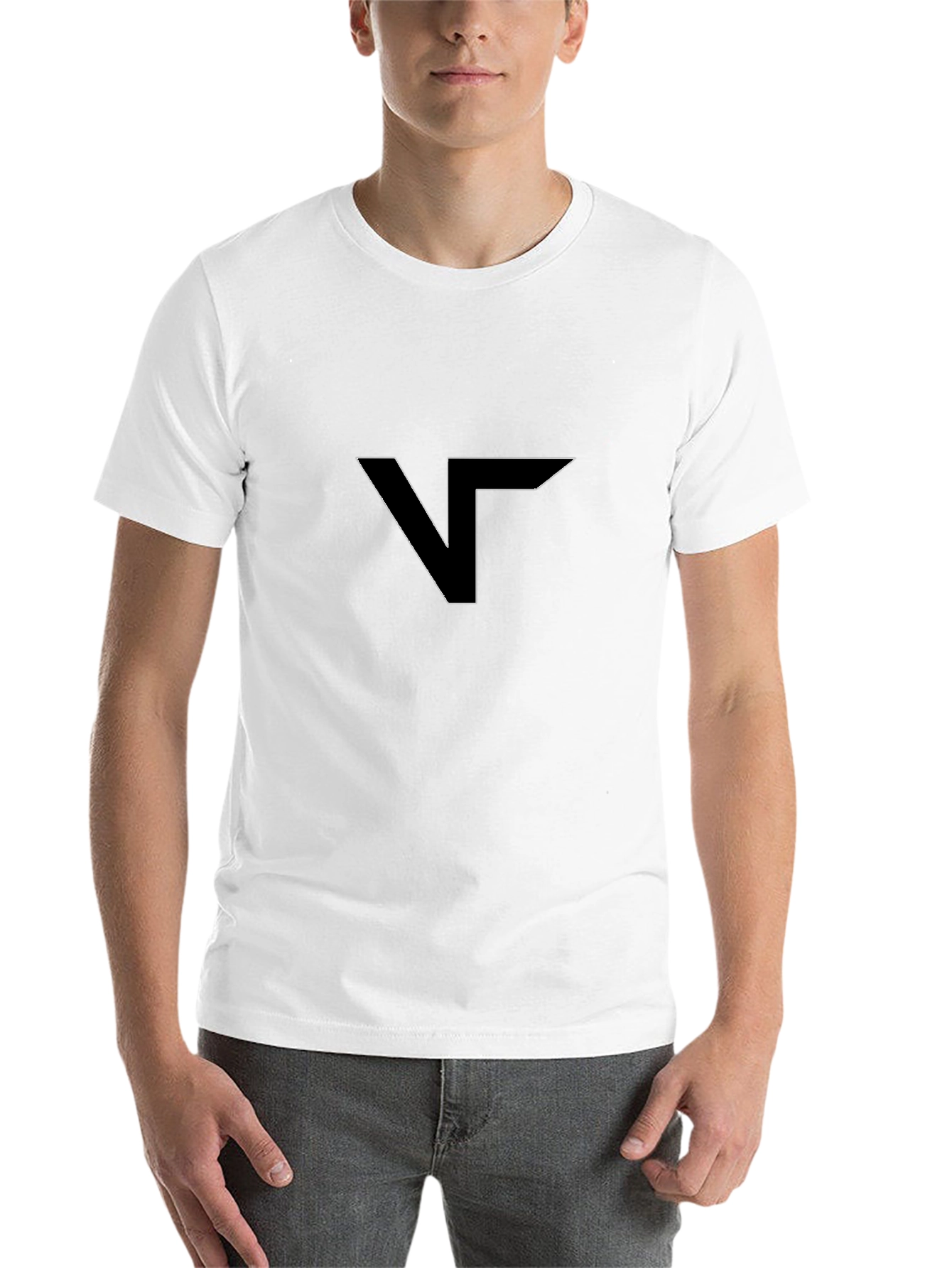 Black Modern Black T-Shirt with Geometric V Logo view 14