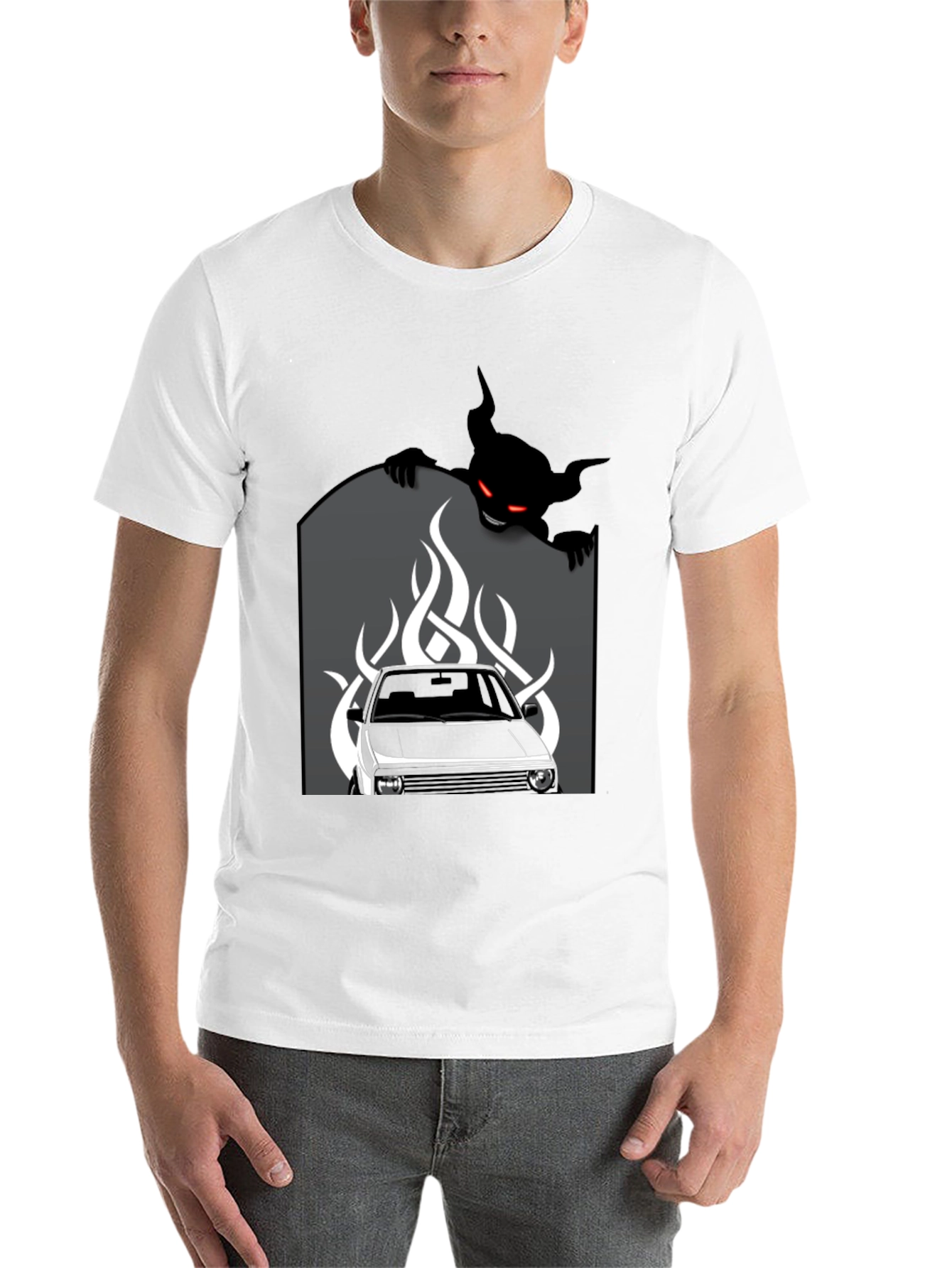 Black Men's Black Graphic Tee - Car and Devil Design view 14