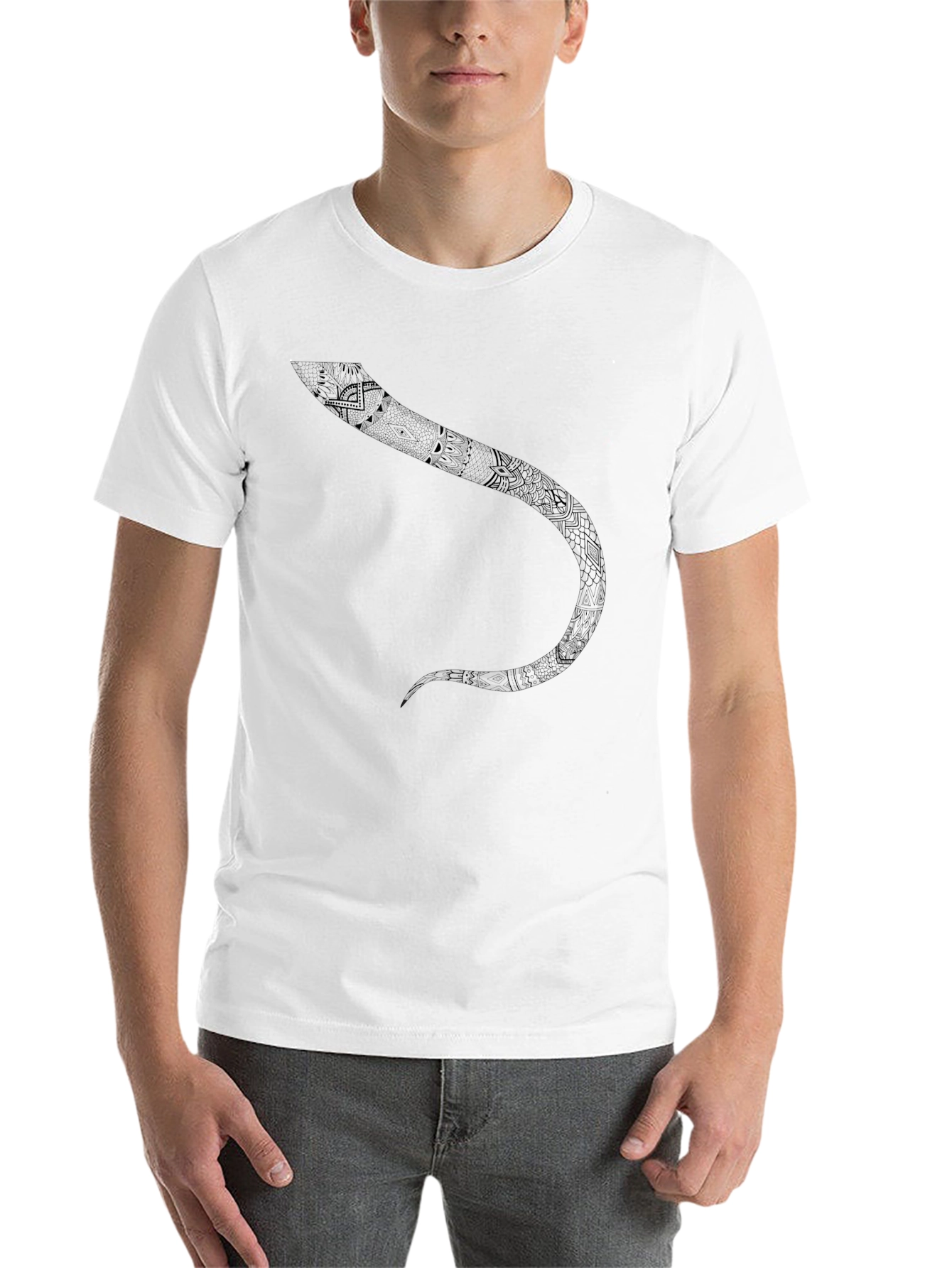 Black Tribal Snake Graphic Black T-Shirt view 14