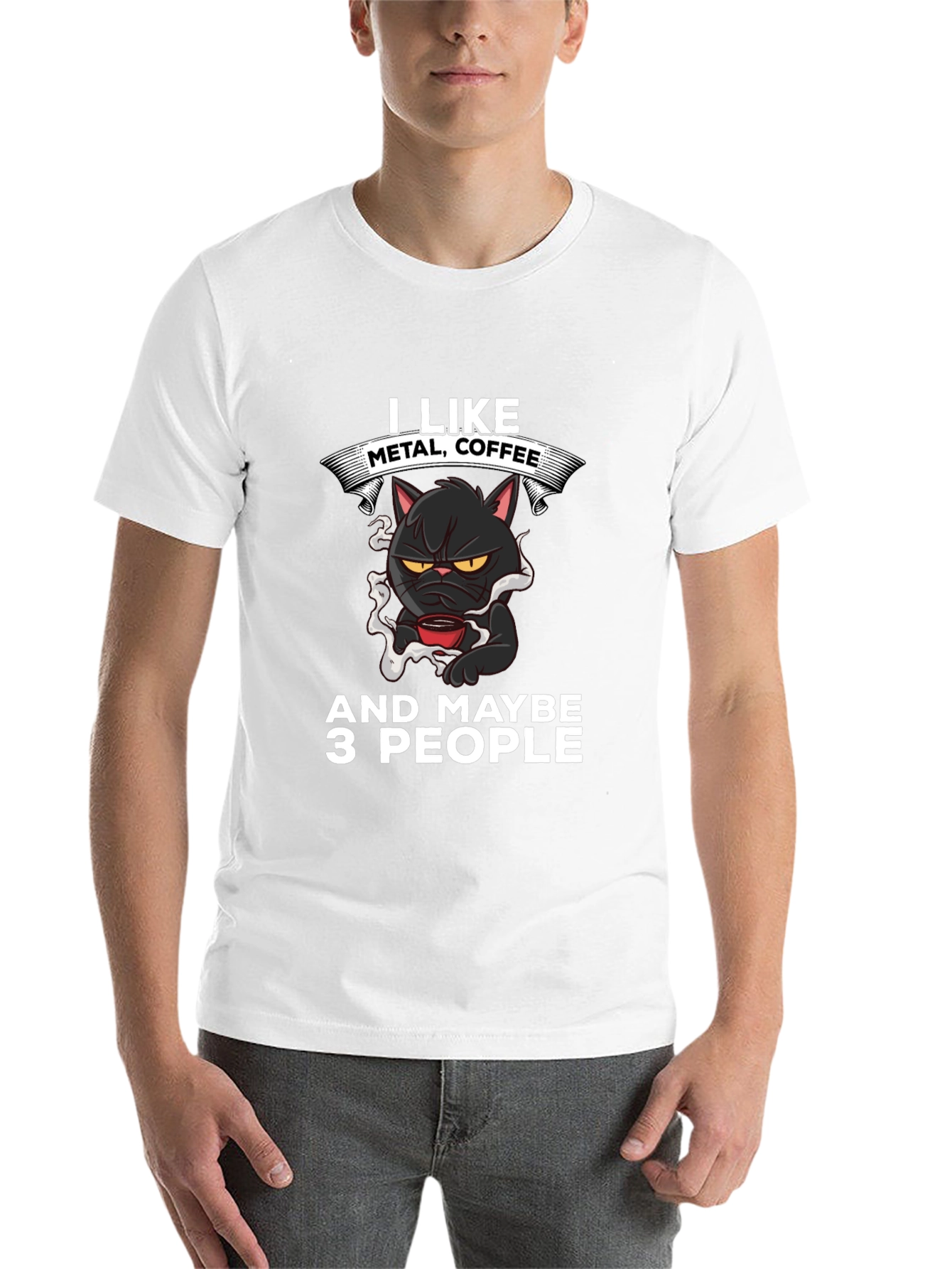 Black Metal Coffee Cat Graphic T-Shirt view 14