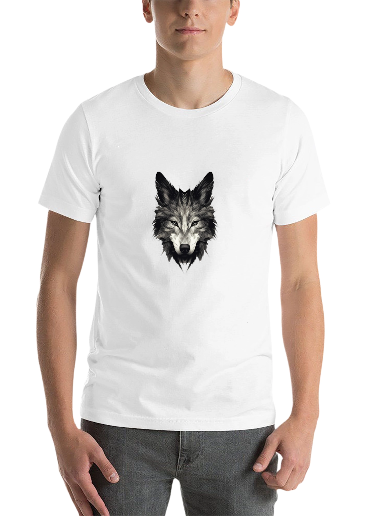Black Men's Wolf Graphic Tee - Stylish Black T-Shirt view 14