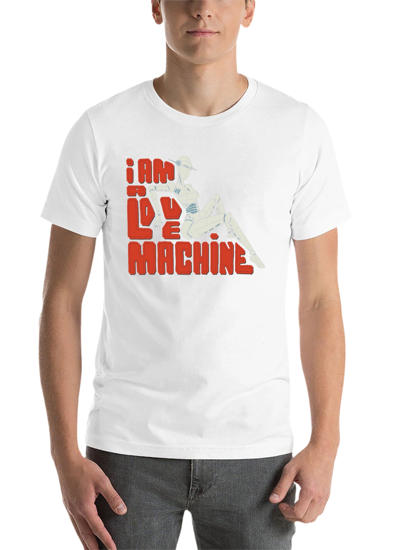 Black I Am Love Machine T-Shirt - Sci-Fi Robot Design view 14