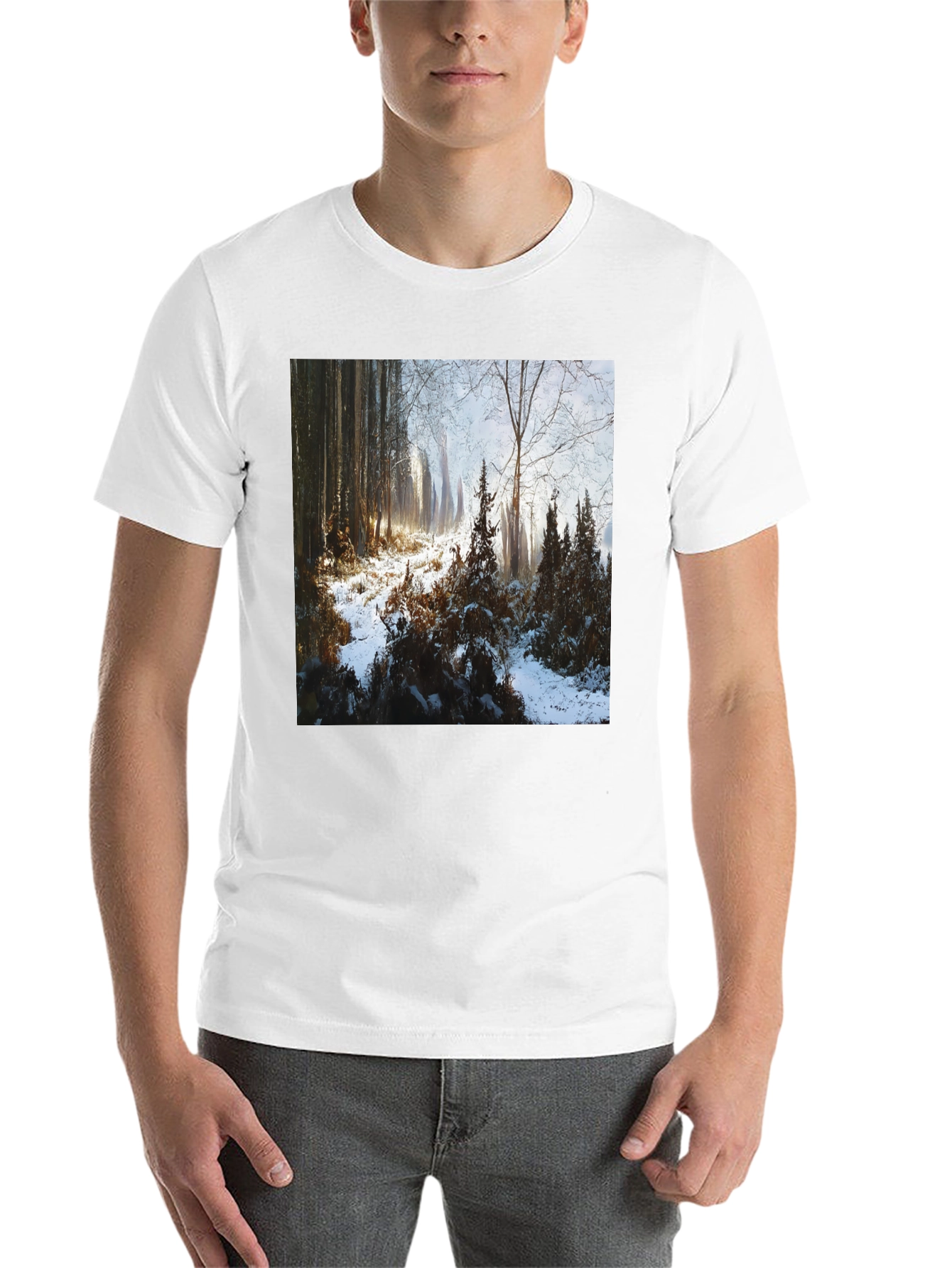 Black Winter Forest Scene T-Shirt view 14