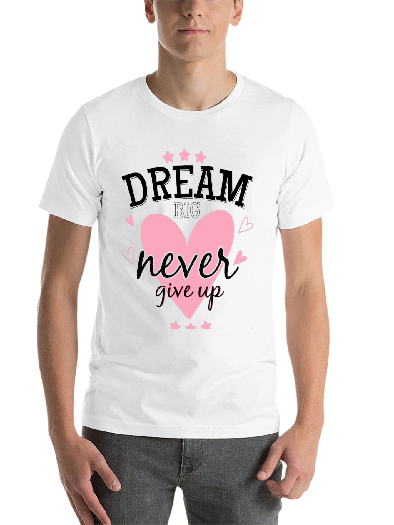 Black Dream Big T-Shirt Never Give Up Heart Star Design view 14