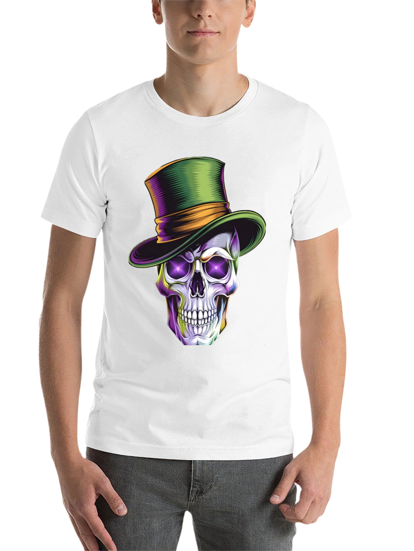 Black Skull with Top Hat Graphic T-Shirt view 14