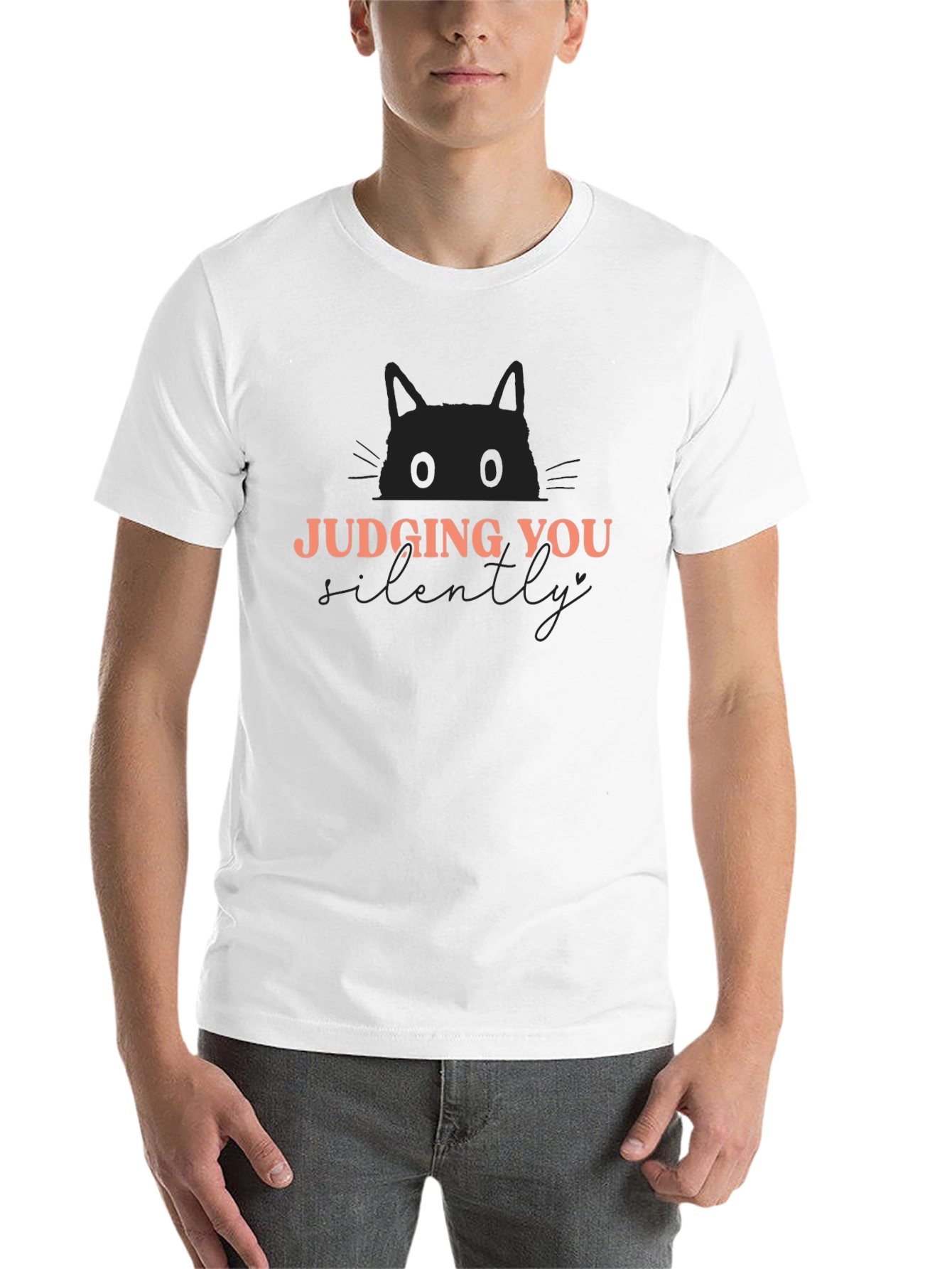 Black Judging You Silently Cat Graphic Tee view 14