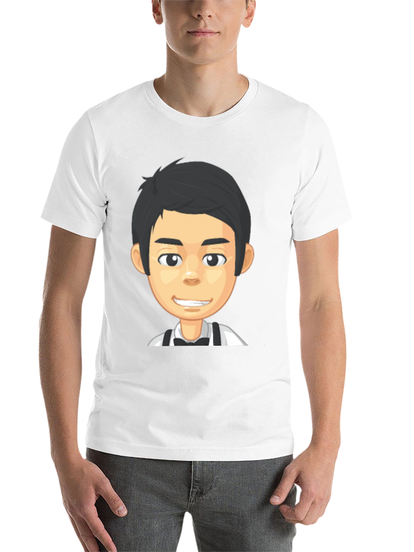 Black Cartoon Waiter Graphic Tee - Black Crew Neck T-Shirt view 14