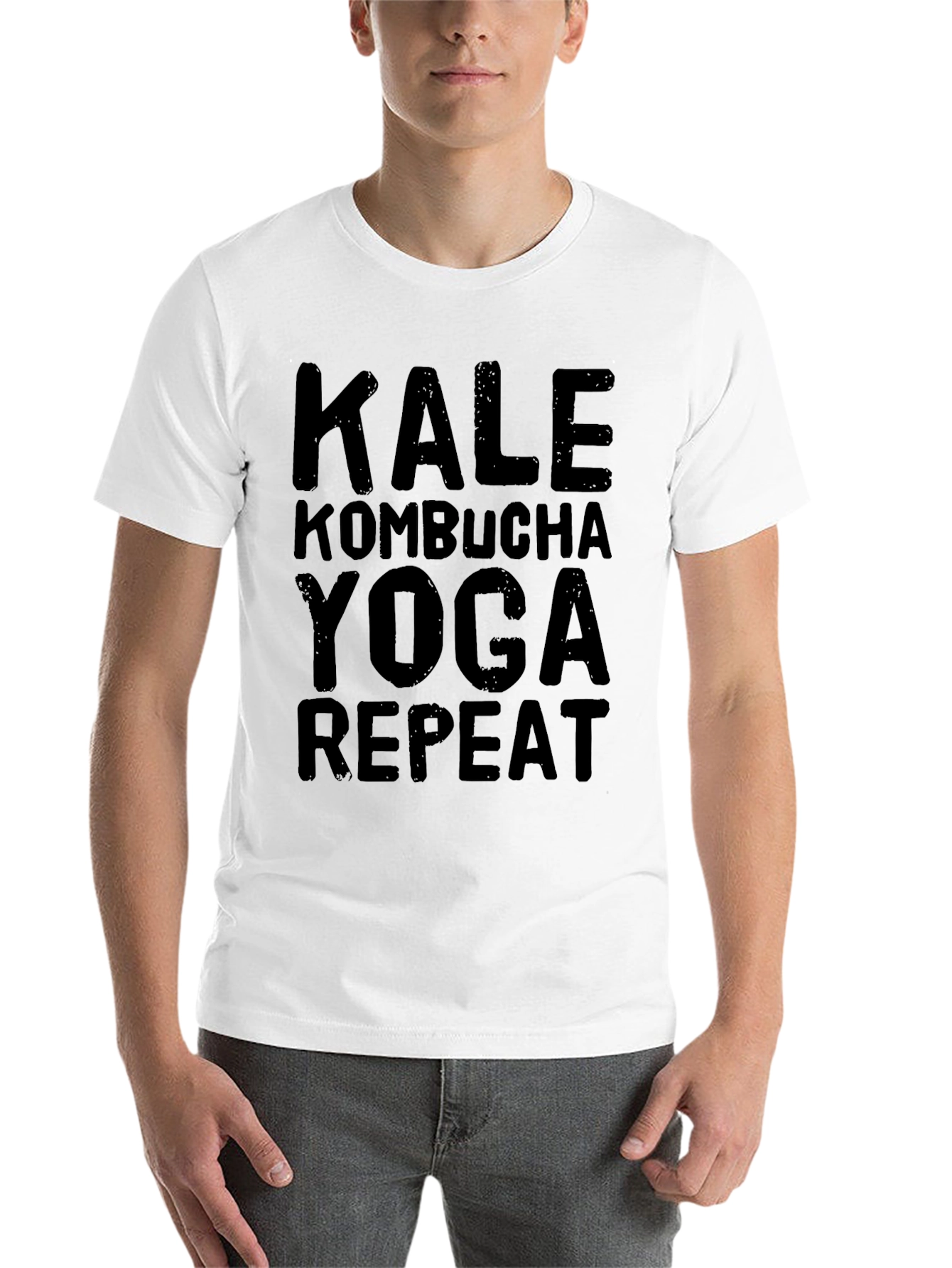 Black Kale Kombucha Yoga Repeat Black Graphic T-Shirt view 14