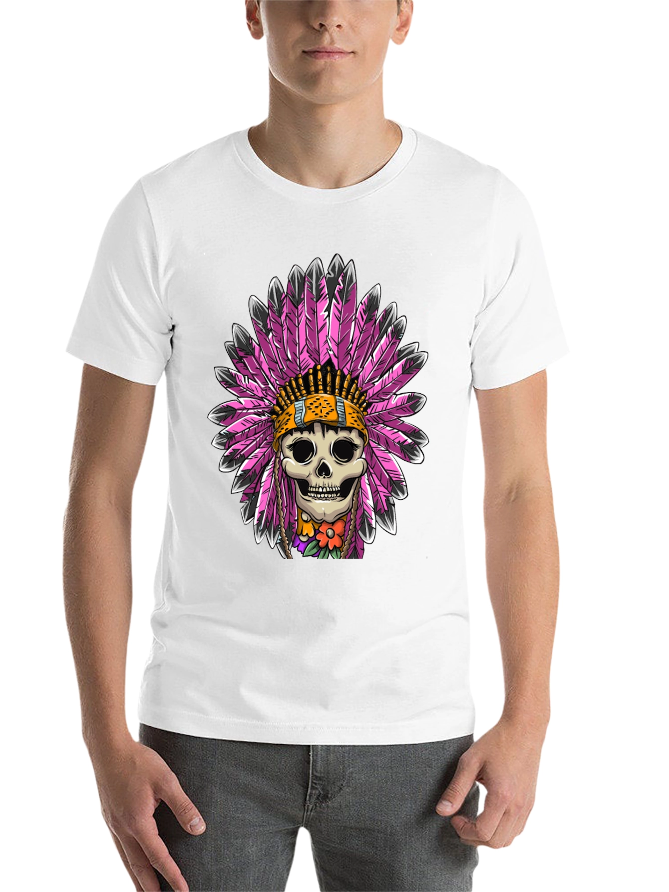 Black Skull Chief Feather Headdress T-Shirt view 14