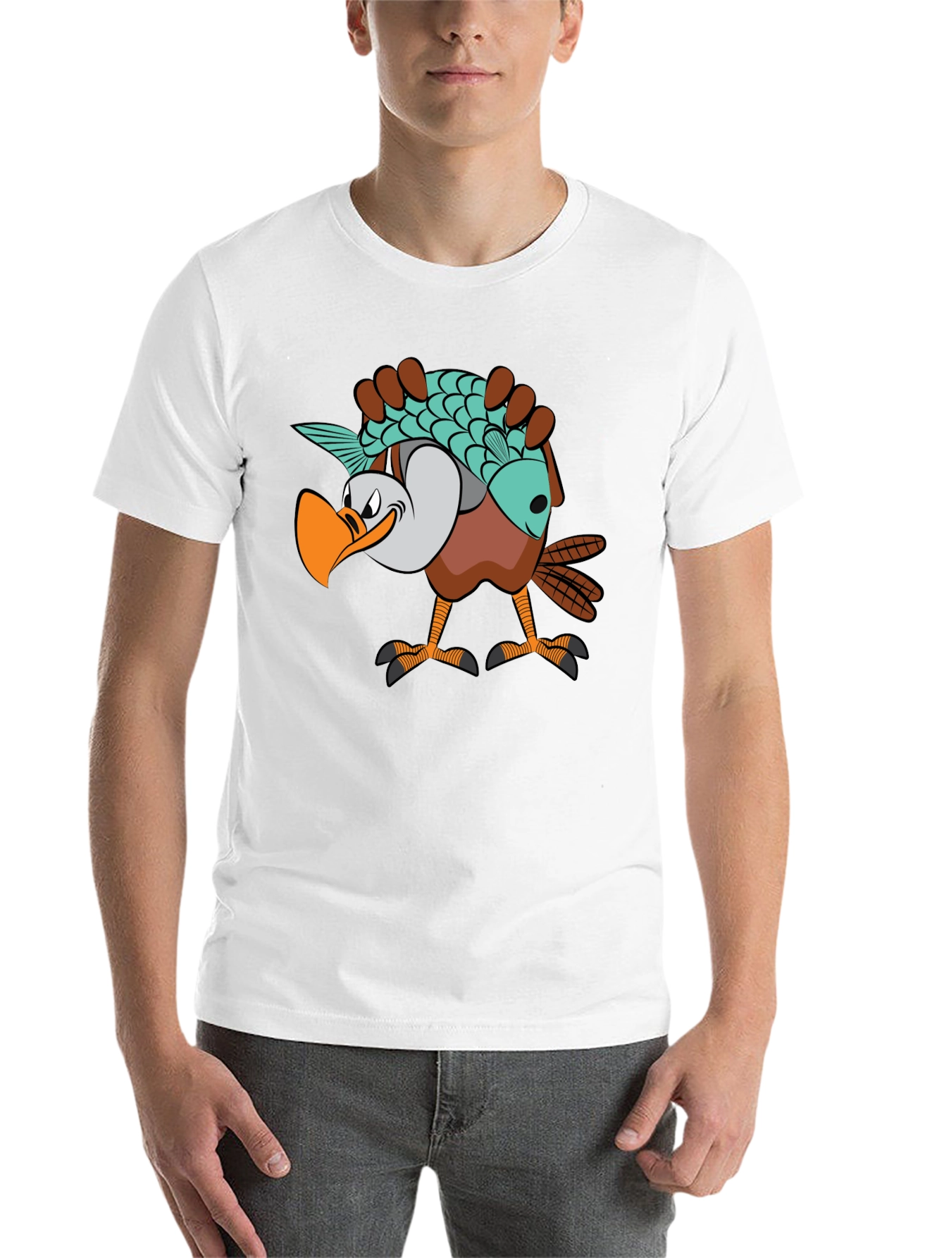 Black Funny Eagle Carrying Fish Graphic T-Shirt view 14