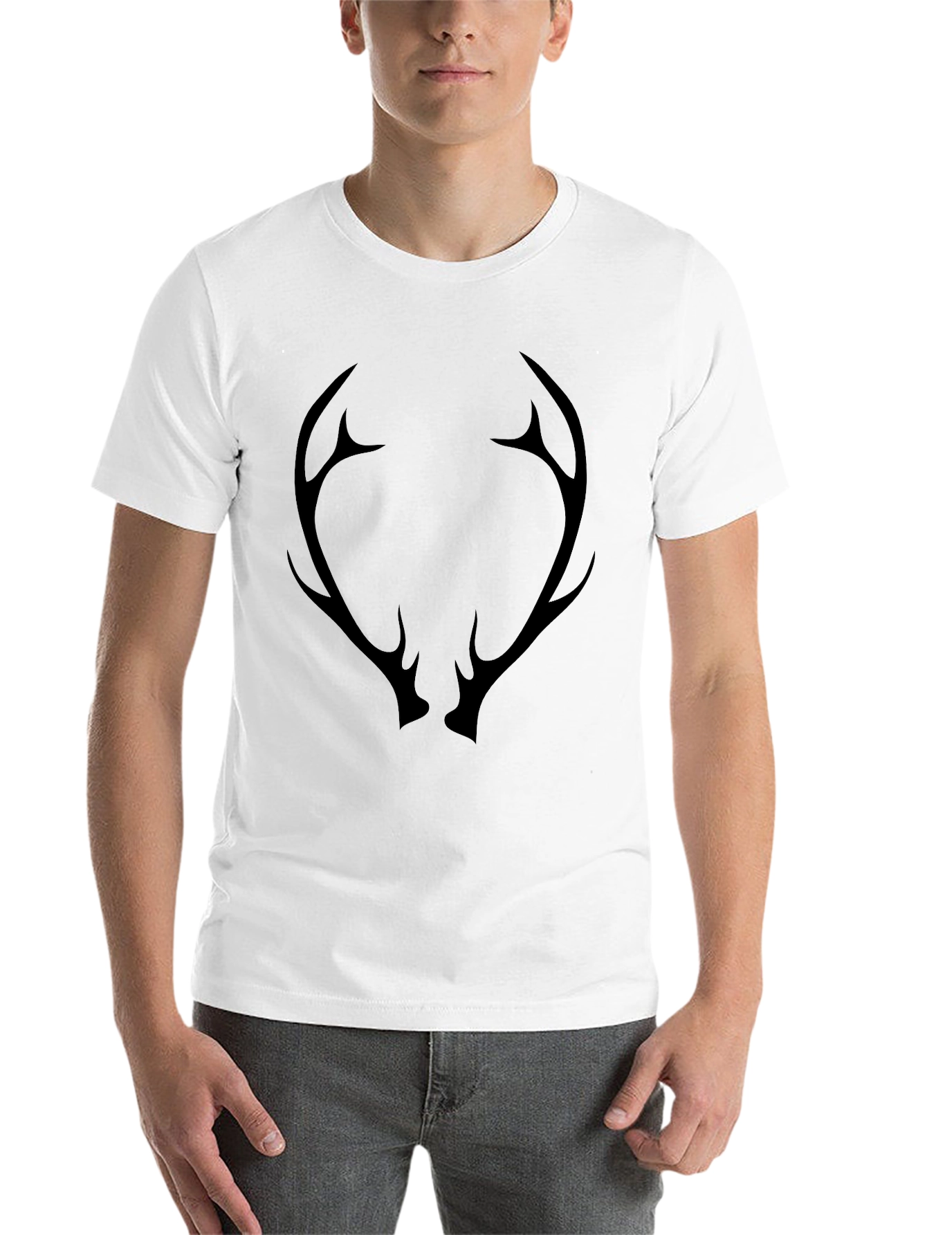 Black Men's Black T-Shirt with Antler Graphic view 14