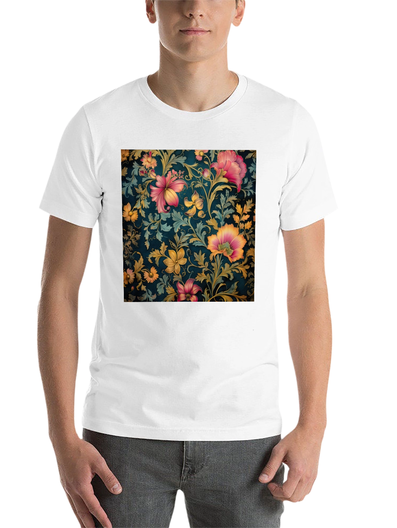 Black Floral Print Crew Neck T-Shirt view 14