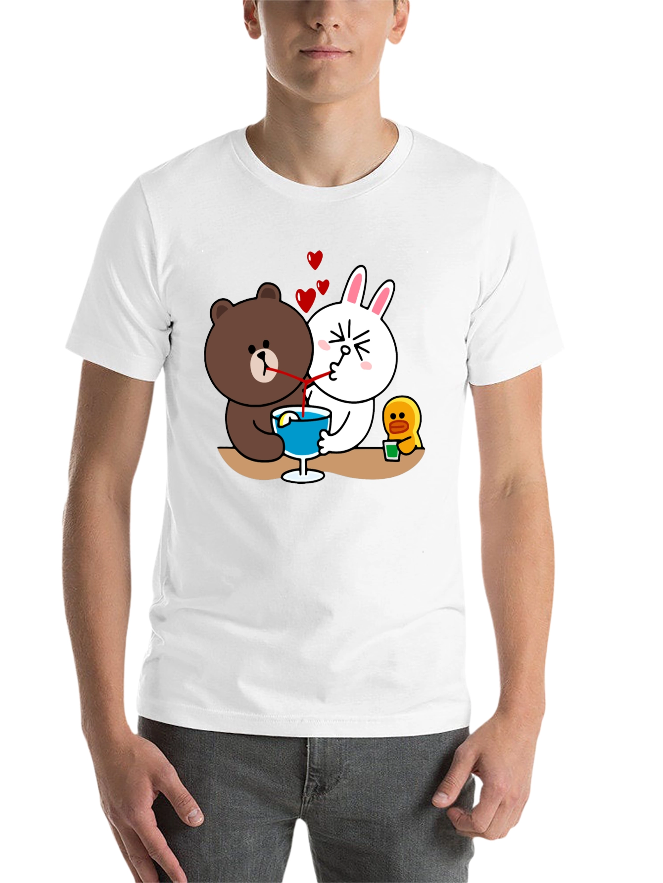 Black Cartoon Graphic Tee: Bear & Bunny Sharing Drink view 14