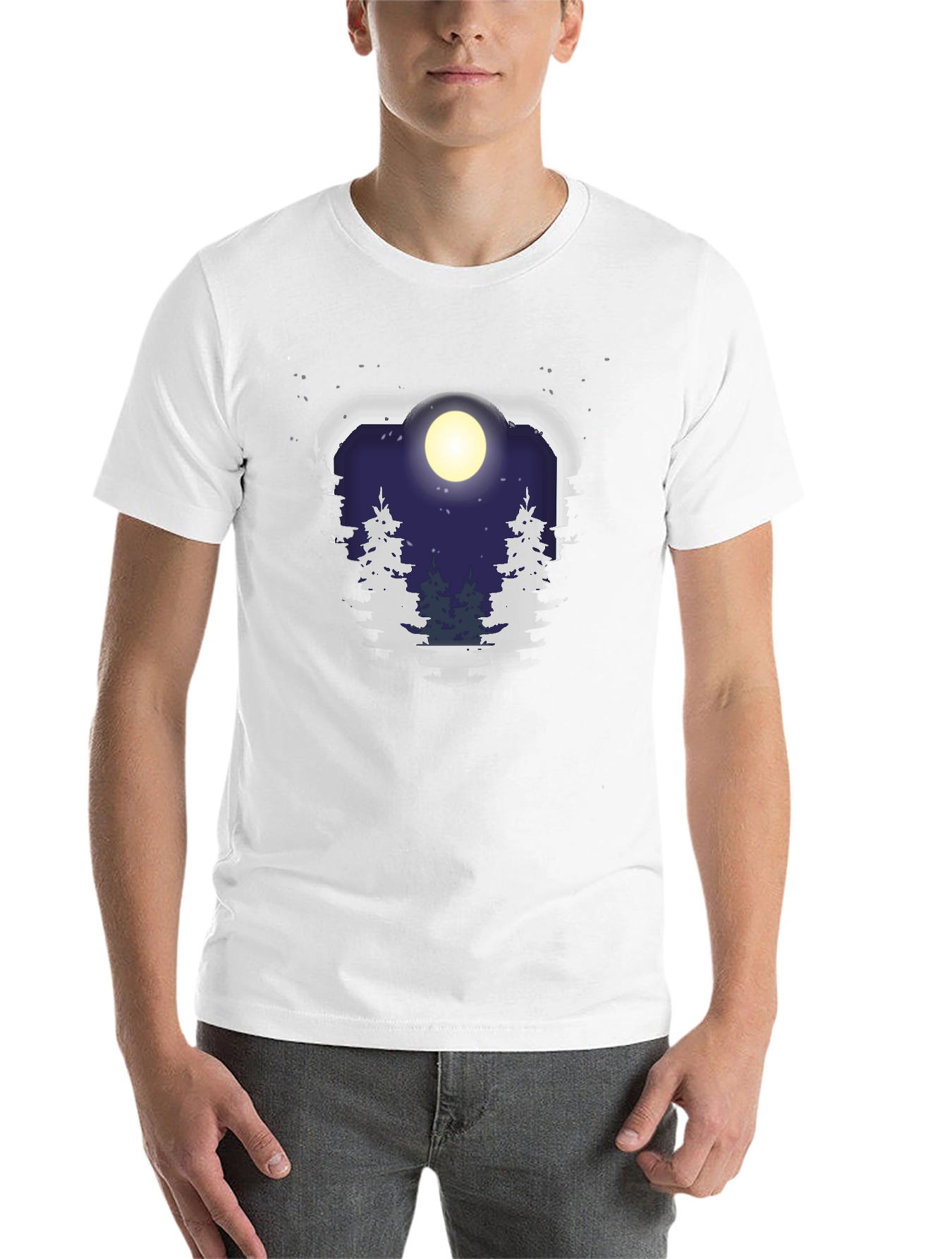 Black Night Forest Moon Graphic Tee - Unisex Black T-Shirt view 14