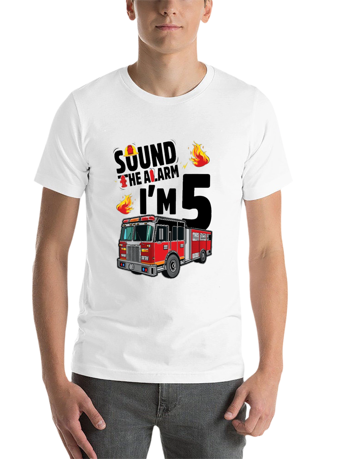 Black Fire Truck 5th Birthday T-Shirt view 14