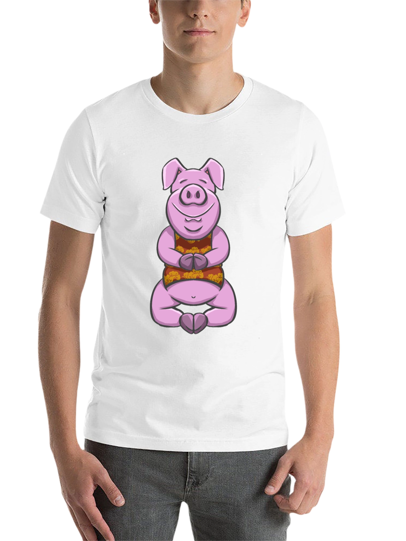 Black Meditating Pig Graphic Tee - Funny Yoga Shirt view 14