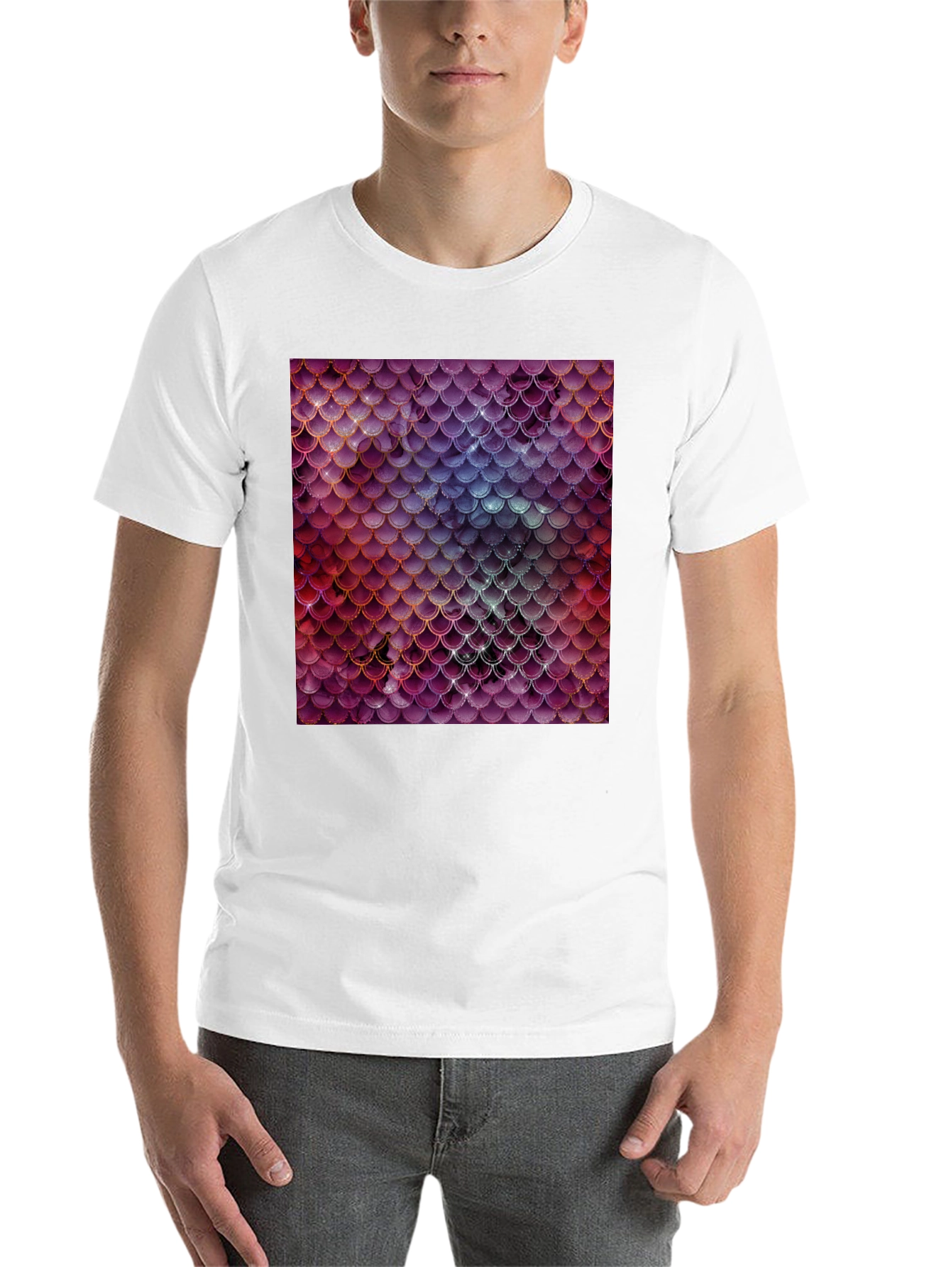 Black Men's T-Shirt with Fish Scale Print view 14