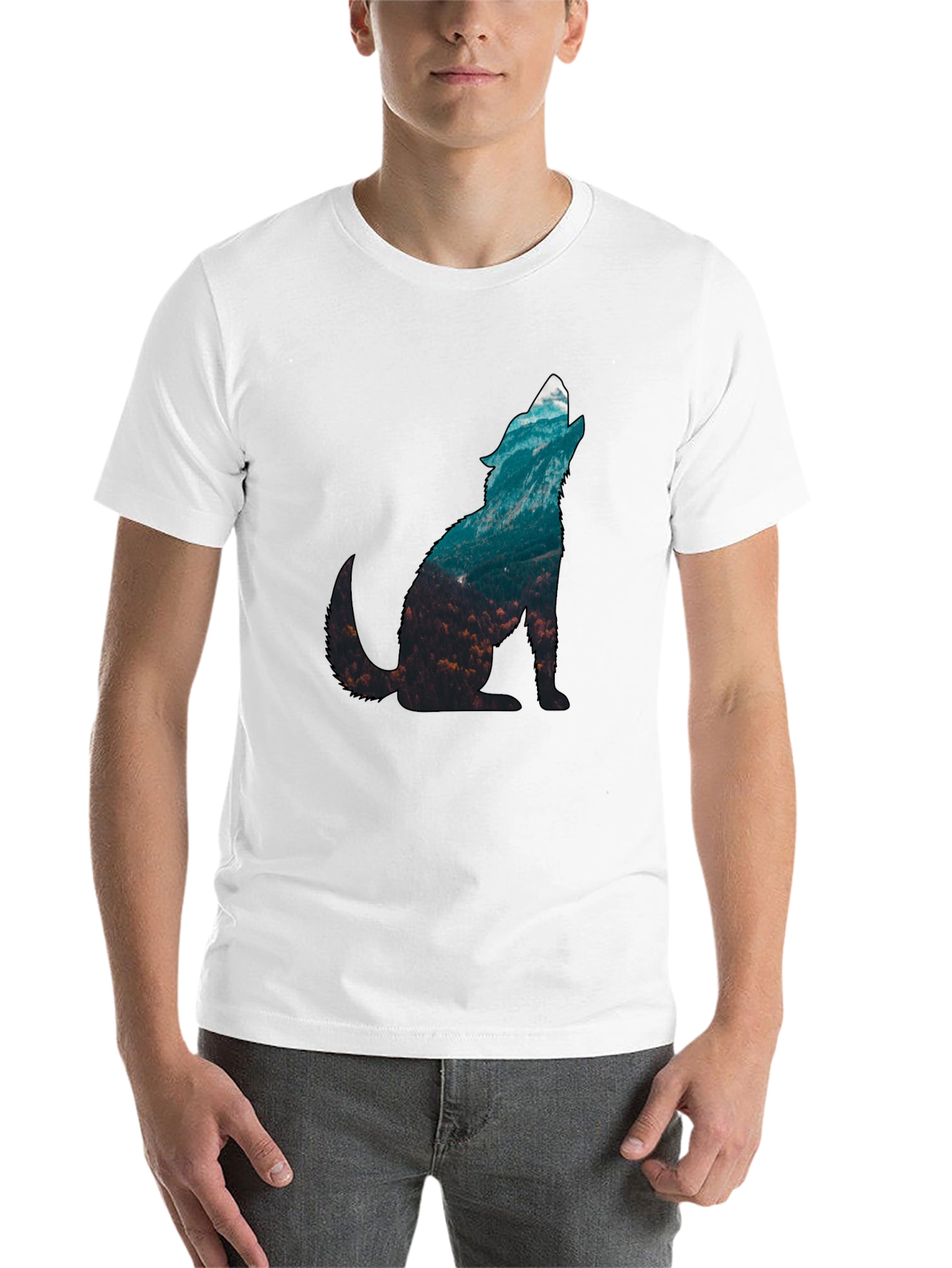 Black Wolf Nature Graphic Print Men's T-Shirt view 14