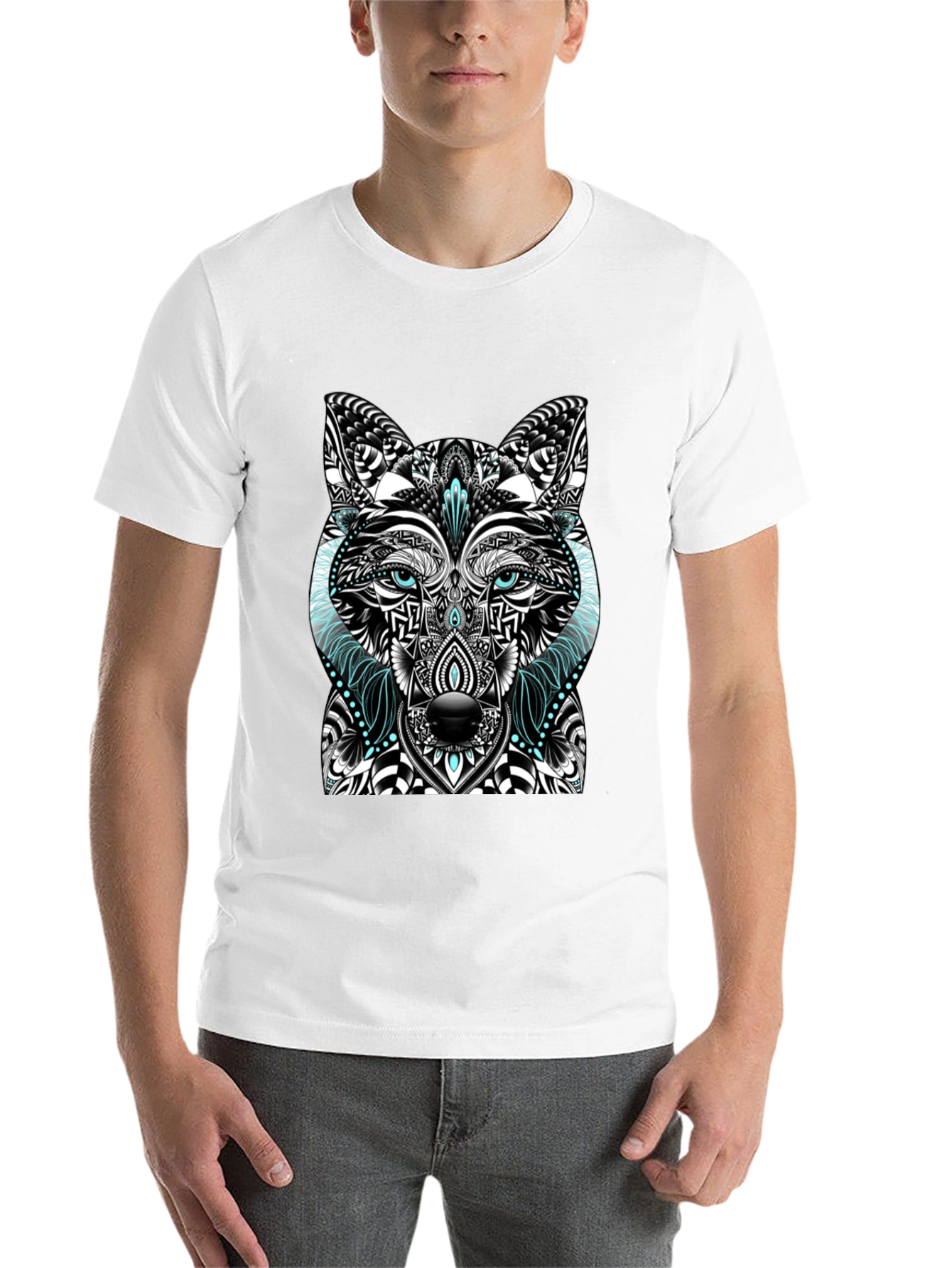 Black Wolf Graphic Print Men's Black T-Shirt view 14