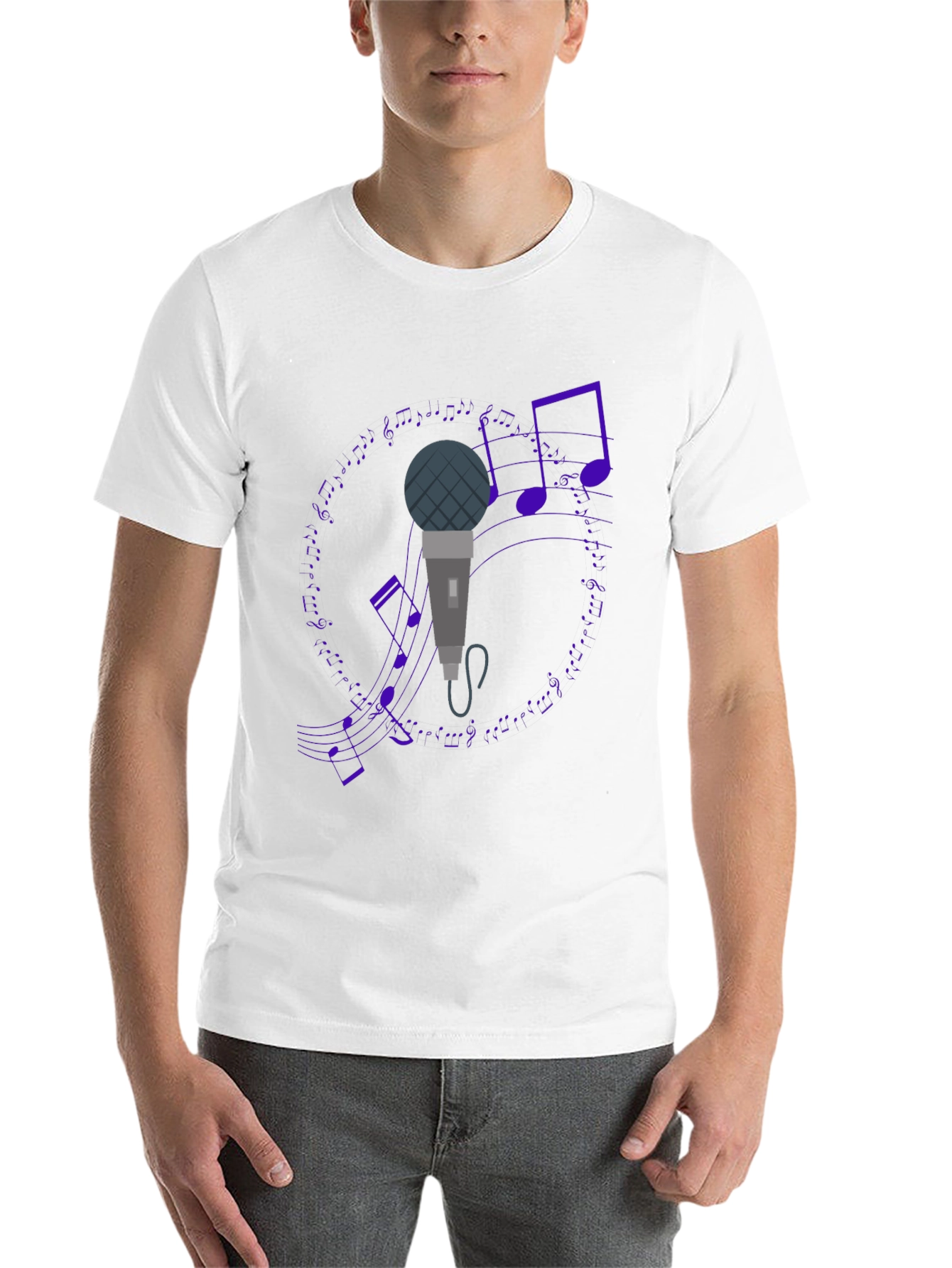 Black Microphone and Music Notes Black T-Shirt view 14