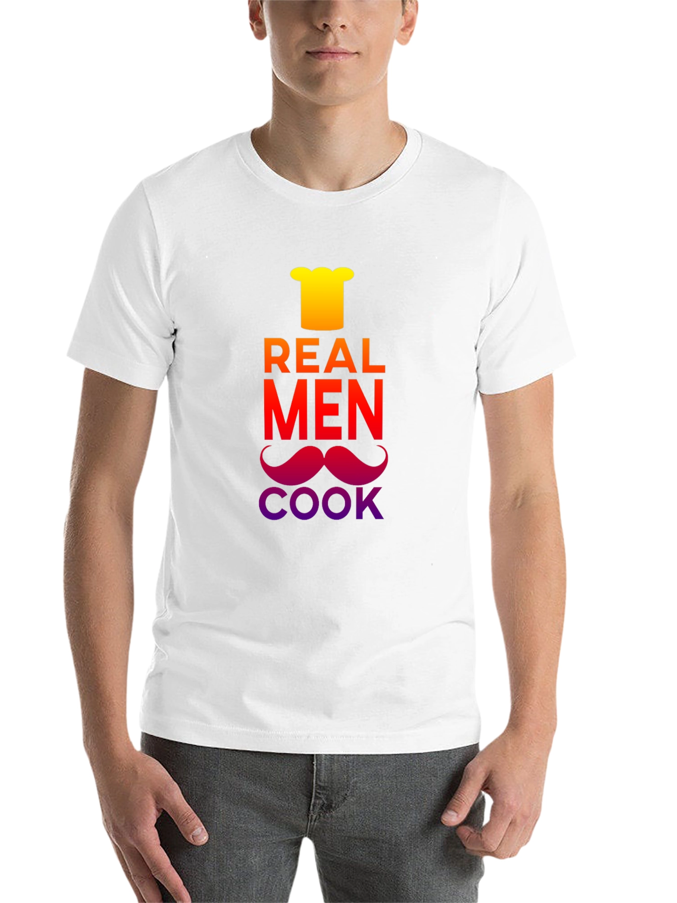 Black Real Men Cook T-Shirt - Chef's Hat & Moustache Design view 14