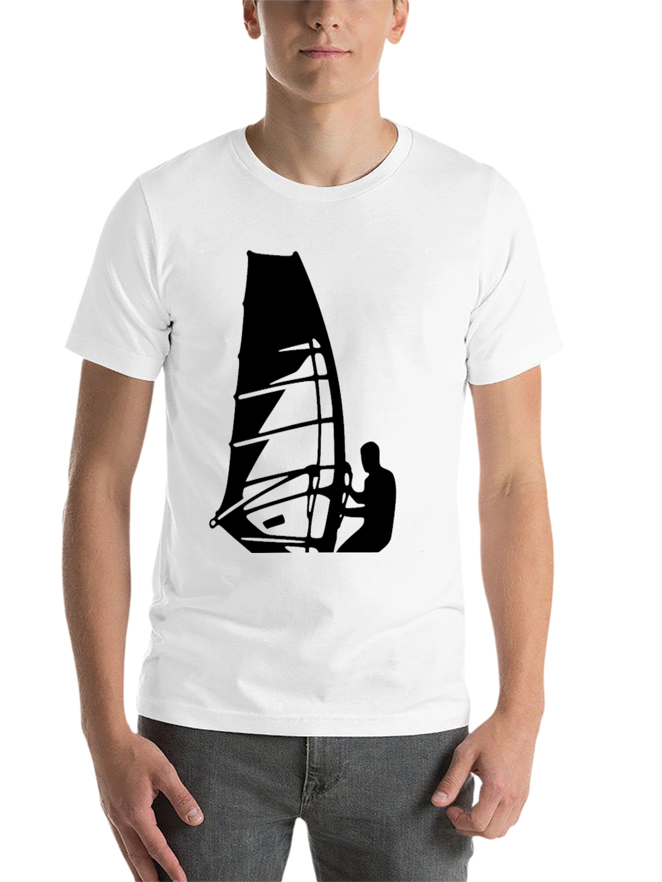 Black Windsurfing Graphic Tee - Black Cotton T-Shirt view 14