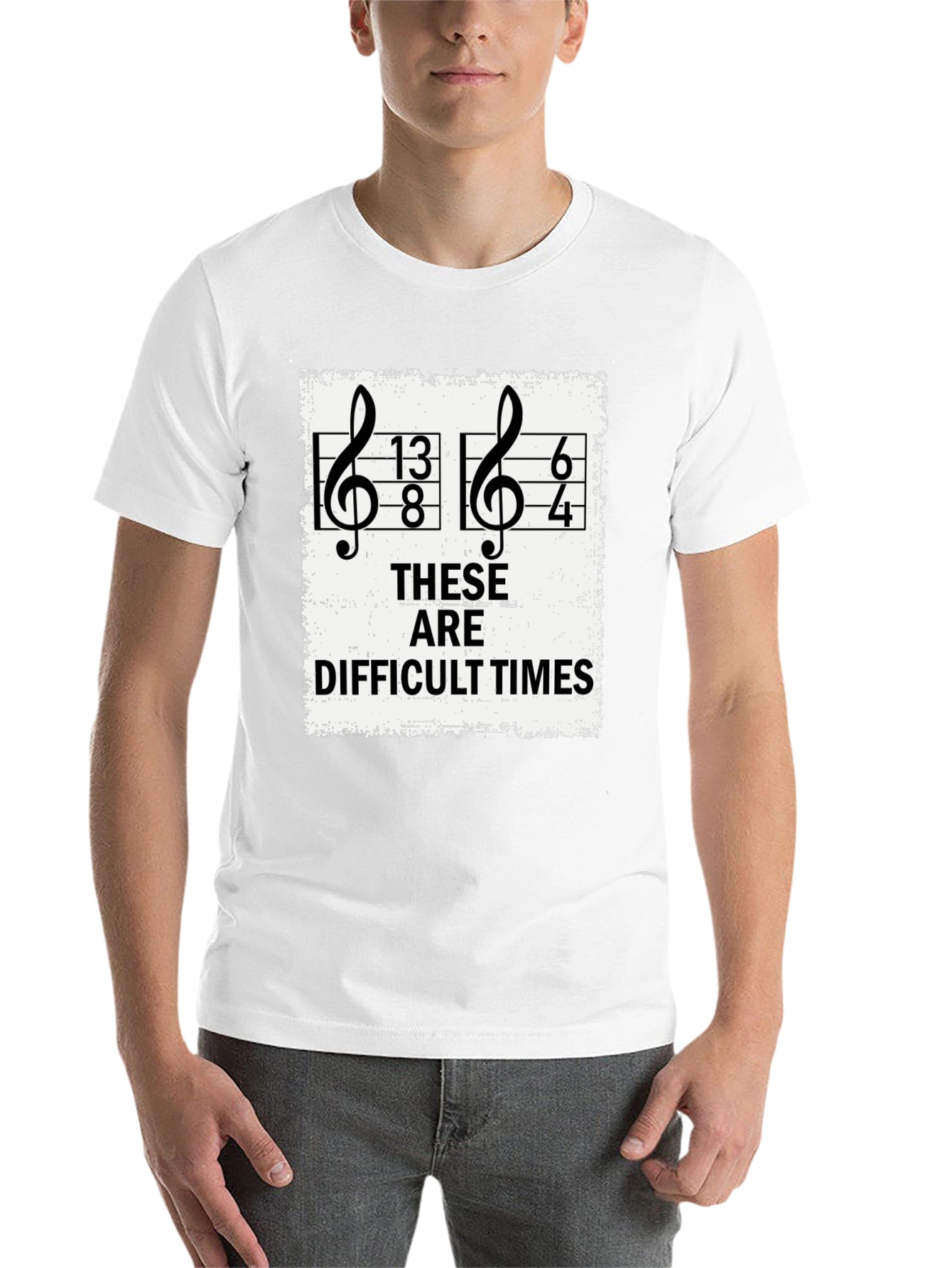 Black Difficult Times Music Pun T-Shirt view 14
