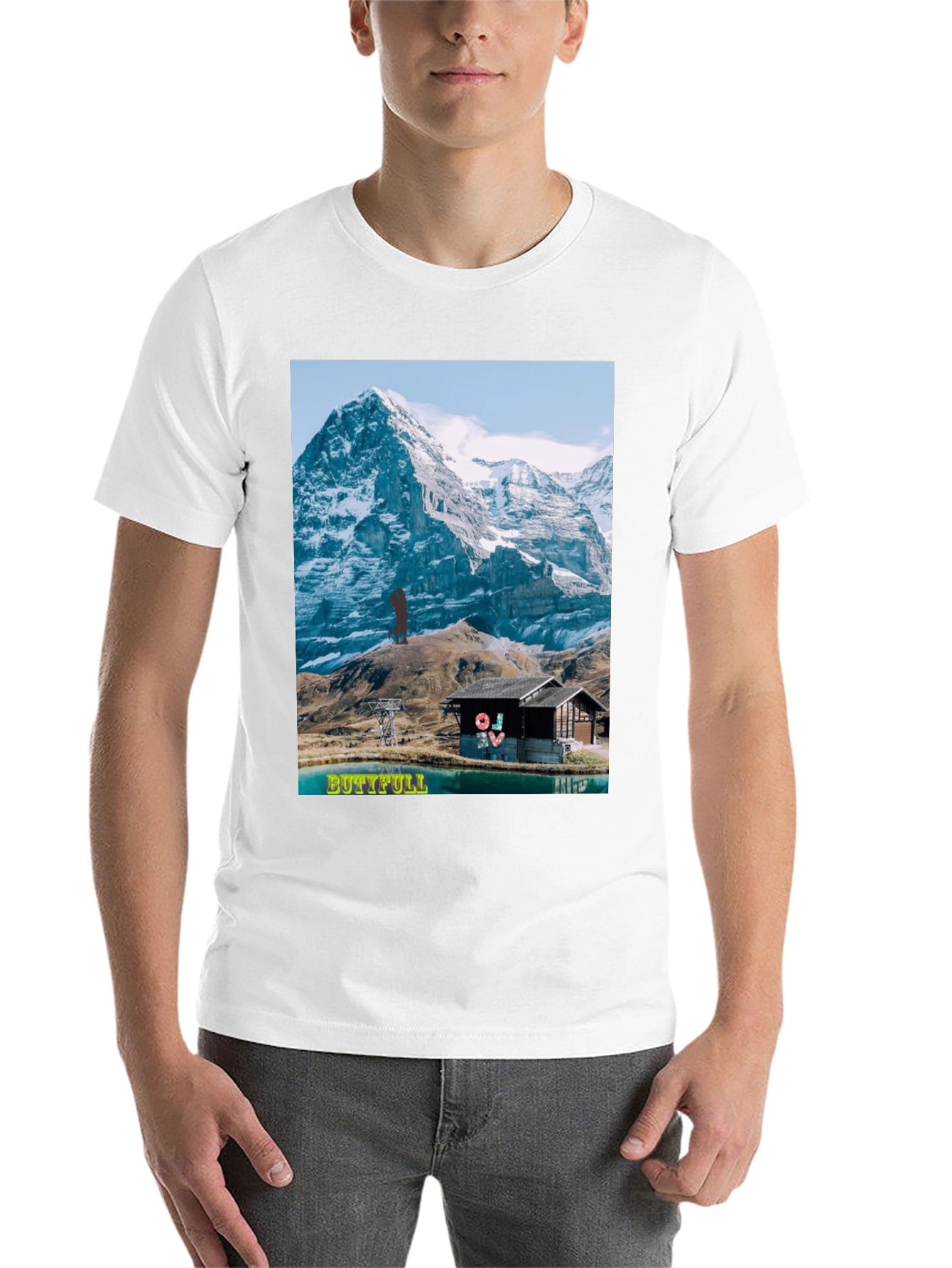 Black Mountain View Graphic Tee - "BUTTIFULL" Novelty Shirt view 14