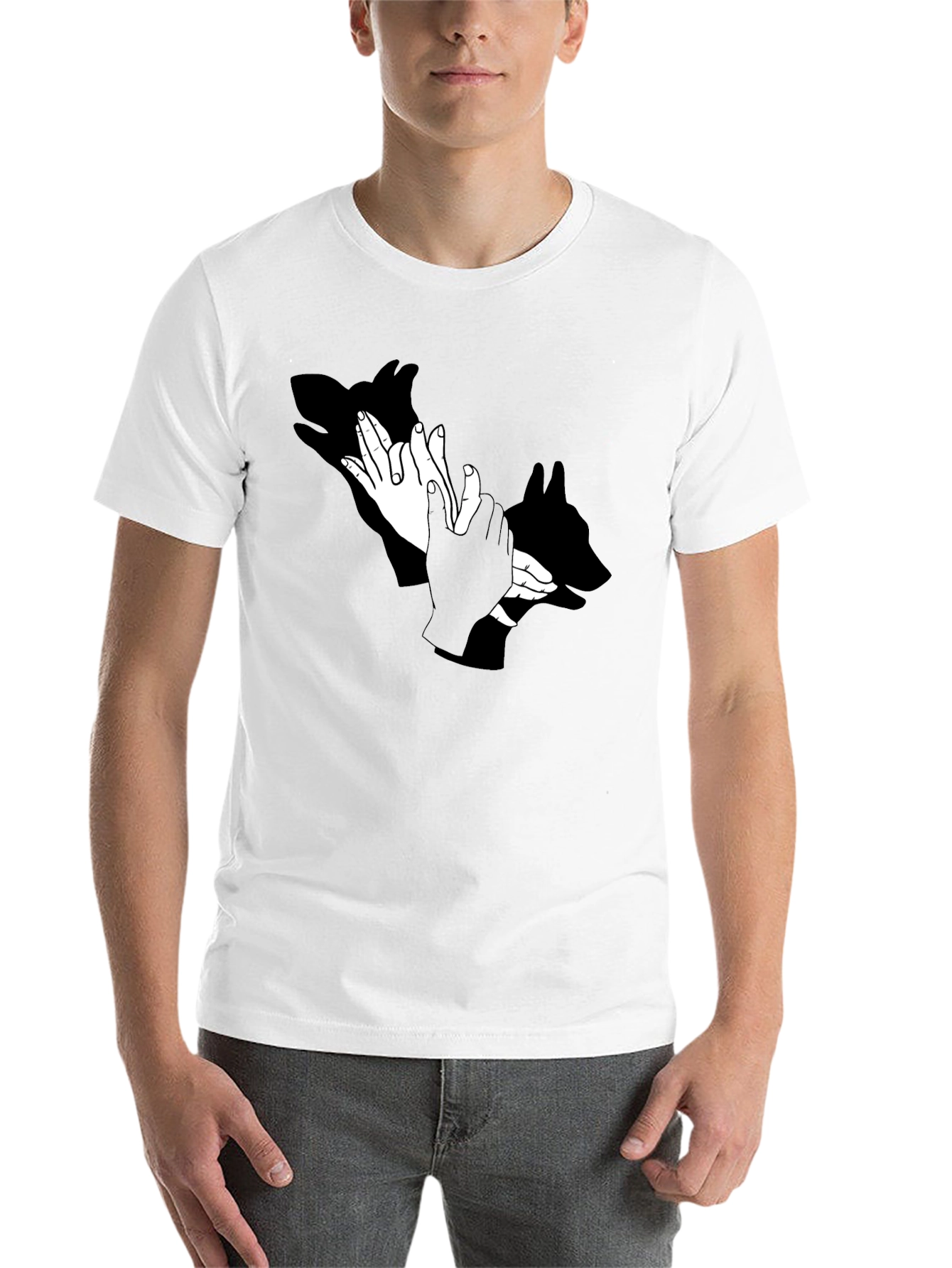 Black Shadow Puppet Hands Graphic Tee - Unique Design view 14