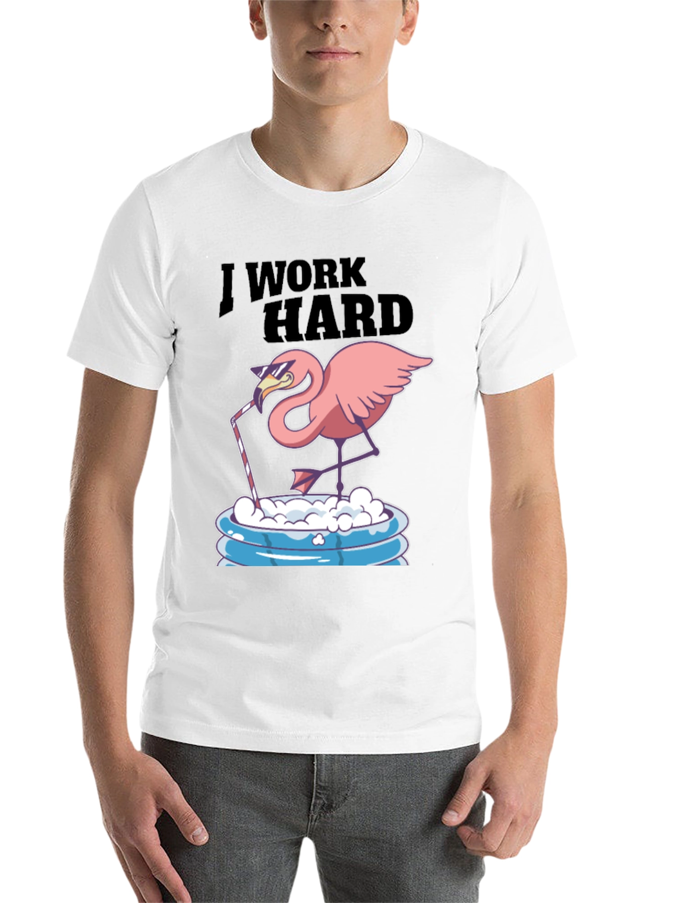 Black I Work Hard Flamingo T-Shirt - Funny Relaxing Tee view 14