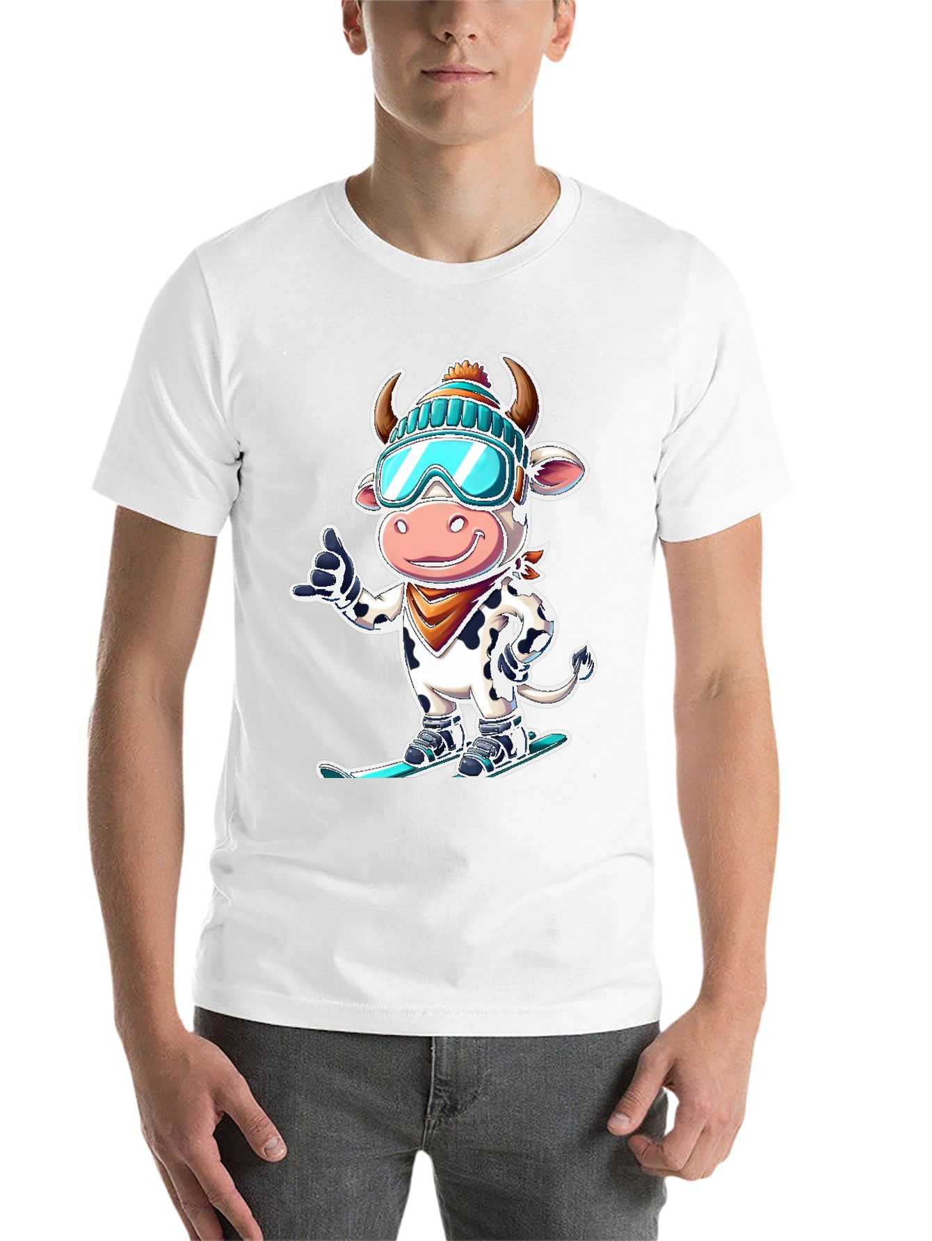 Black Skiing Cow Graphic Tee - Fun Winter T-Shirt view 14