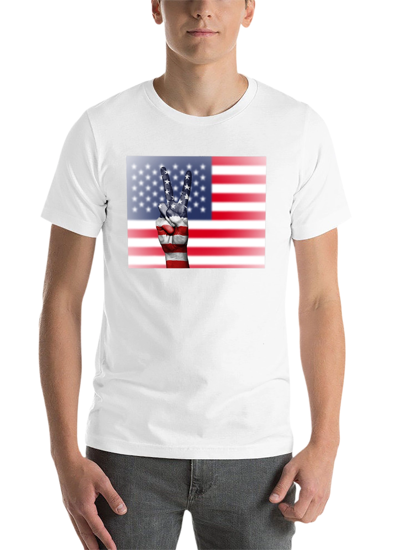 USA Flag Peace Sign Graphic Tee - 14