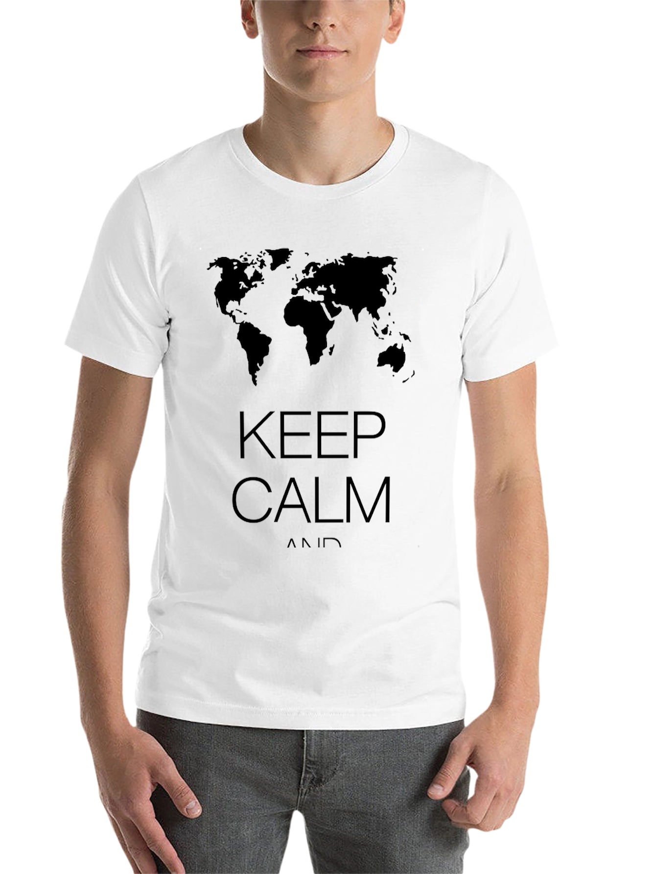Black Keep Calm World Map Graphic Black T-Shirt view 14