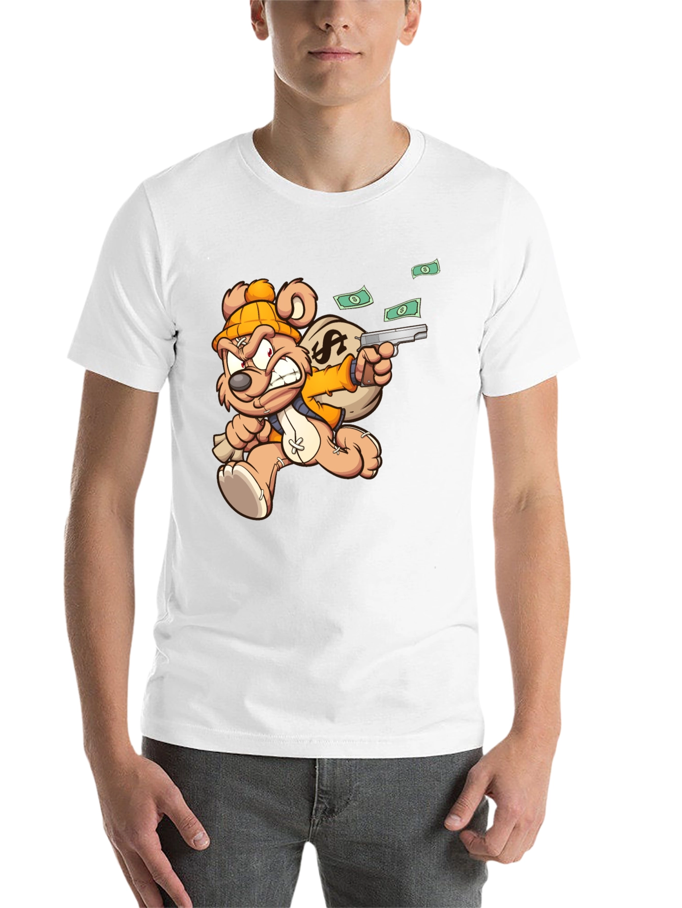 Black Cartoon Teddy Bear with Gun T-Shirt view 14