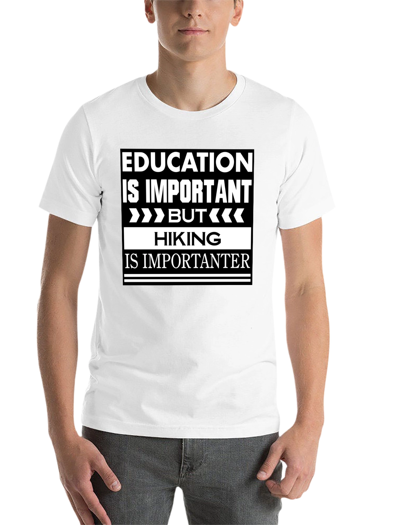 Black Funny Hiking T-Shirt - Education vs. Hiking Humor view 14
