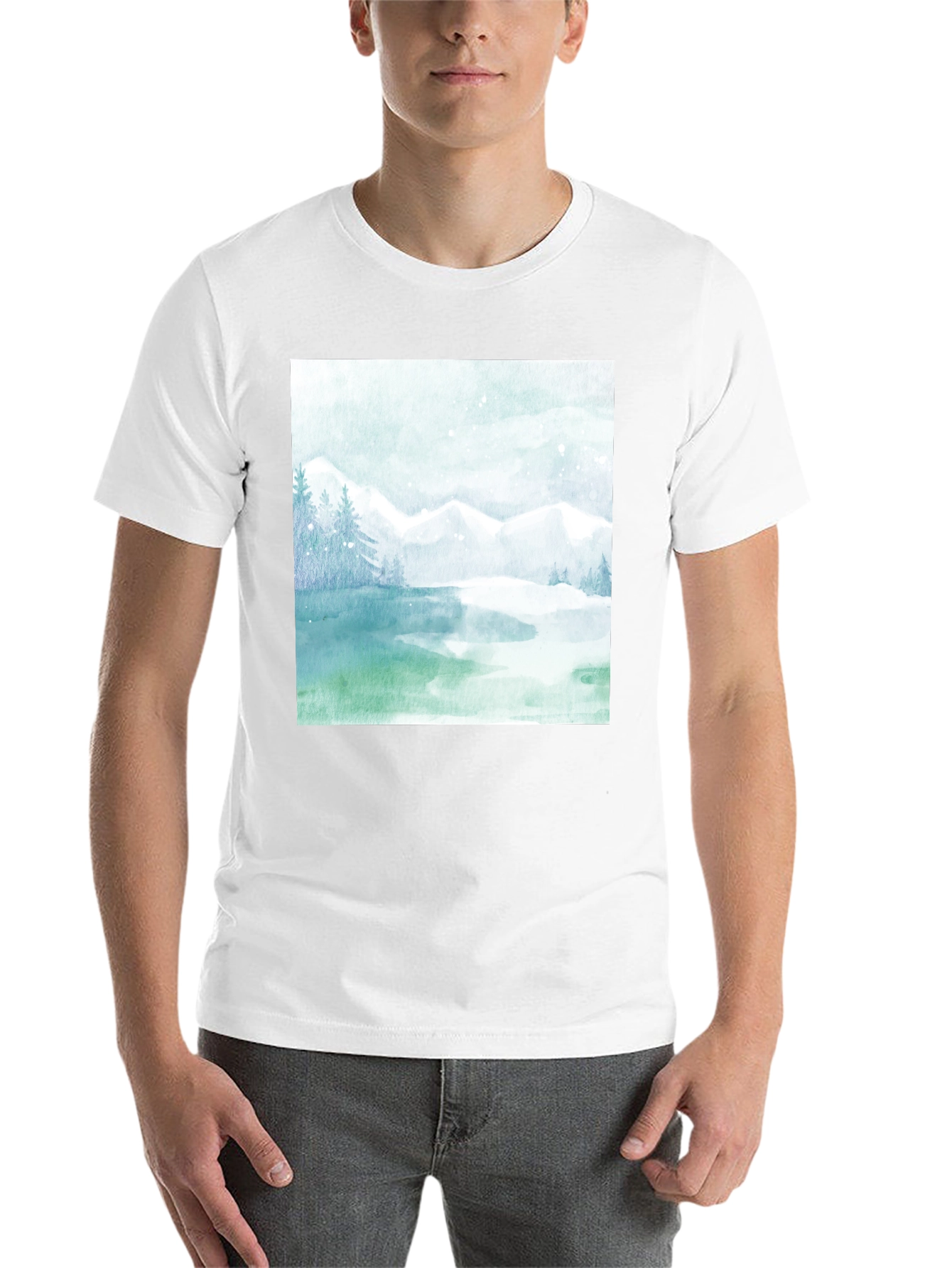 Black Watercolor Mountain Lake Graphic Tee view 14