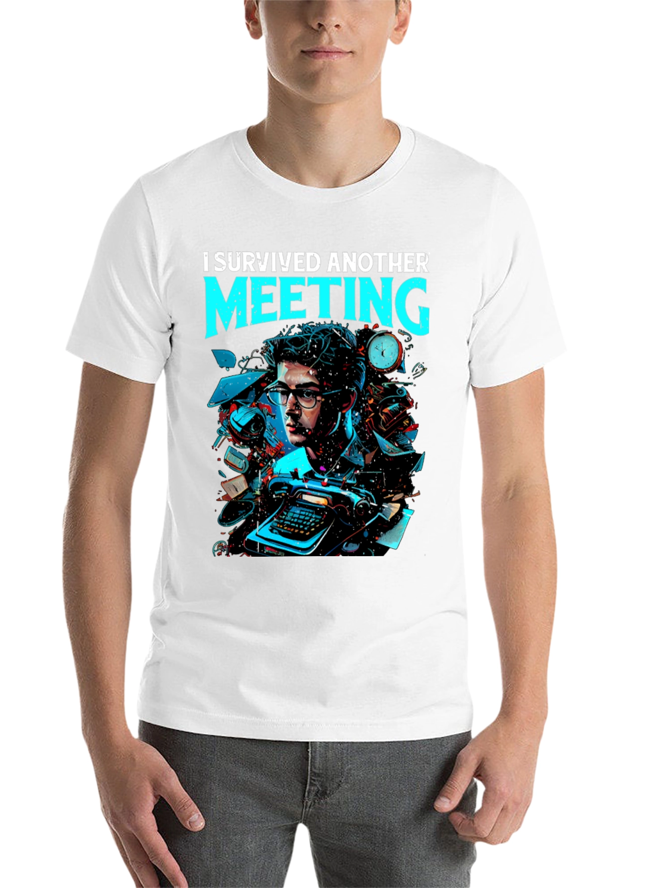 Black I Survived Another Meeting Graphic Tee view 14