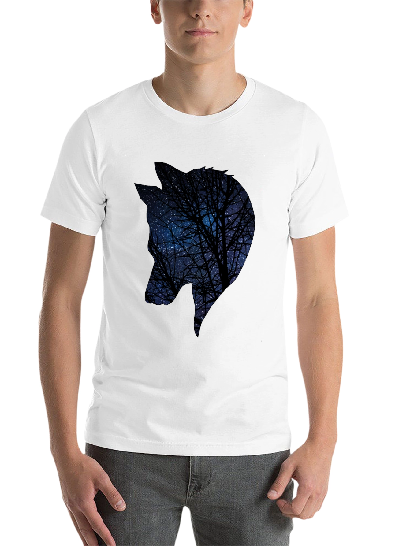 Black Night Sky Wolf Graphic Tee - Black Cotton Blend view 14