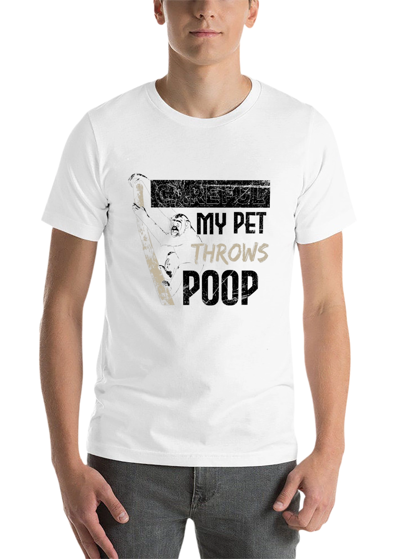 Black Careful My Pet Throws Poop Graphic T-Shirt view 14