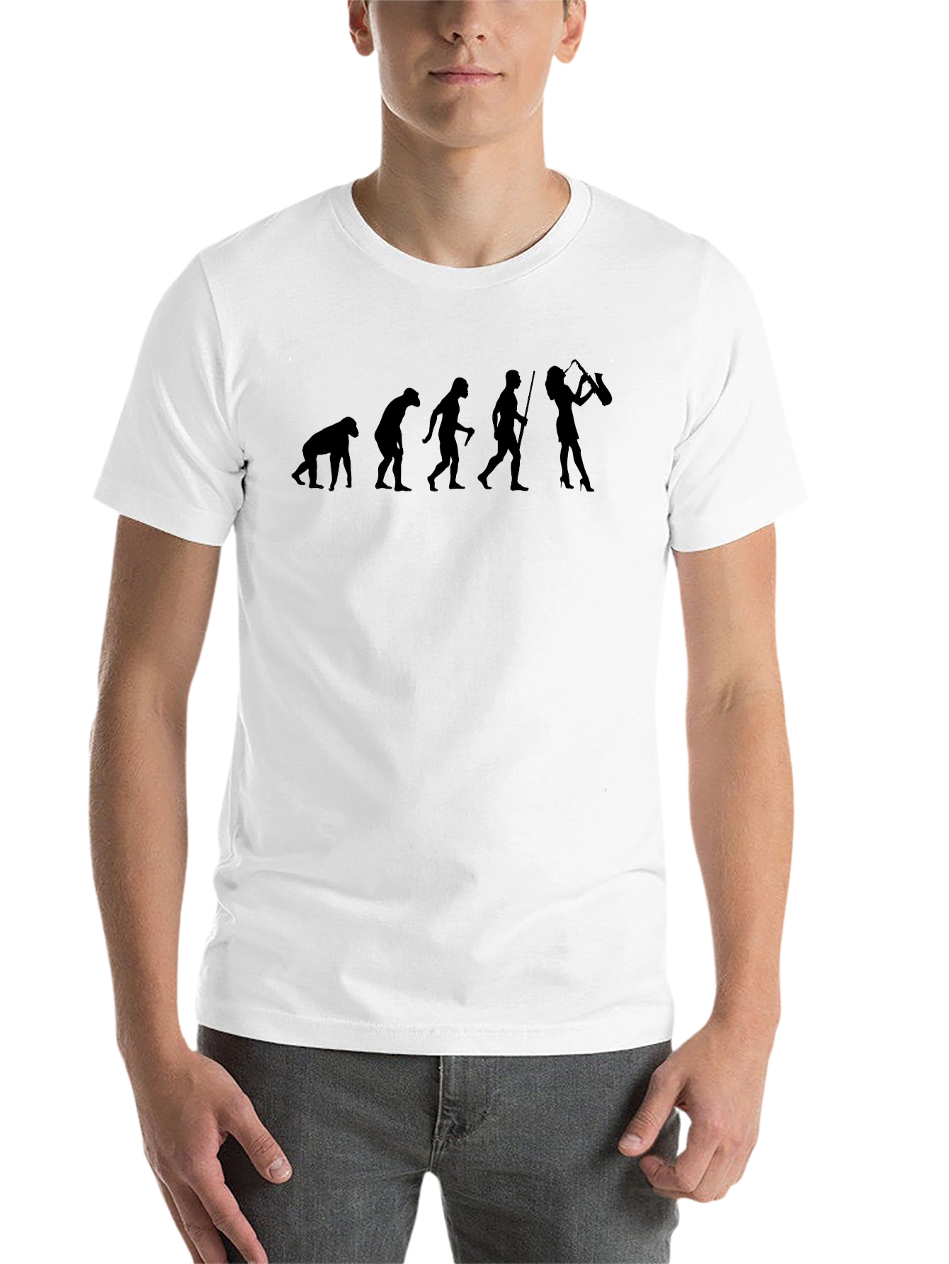 Black Evolution of Saxophone T-Shirt - Musician Tee view 14