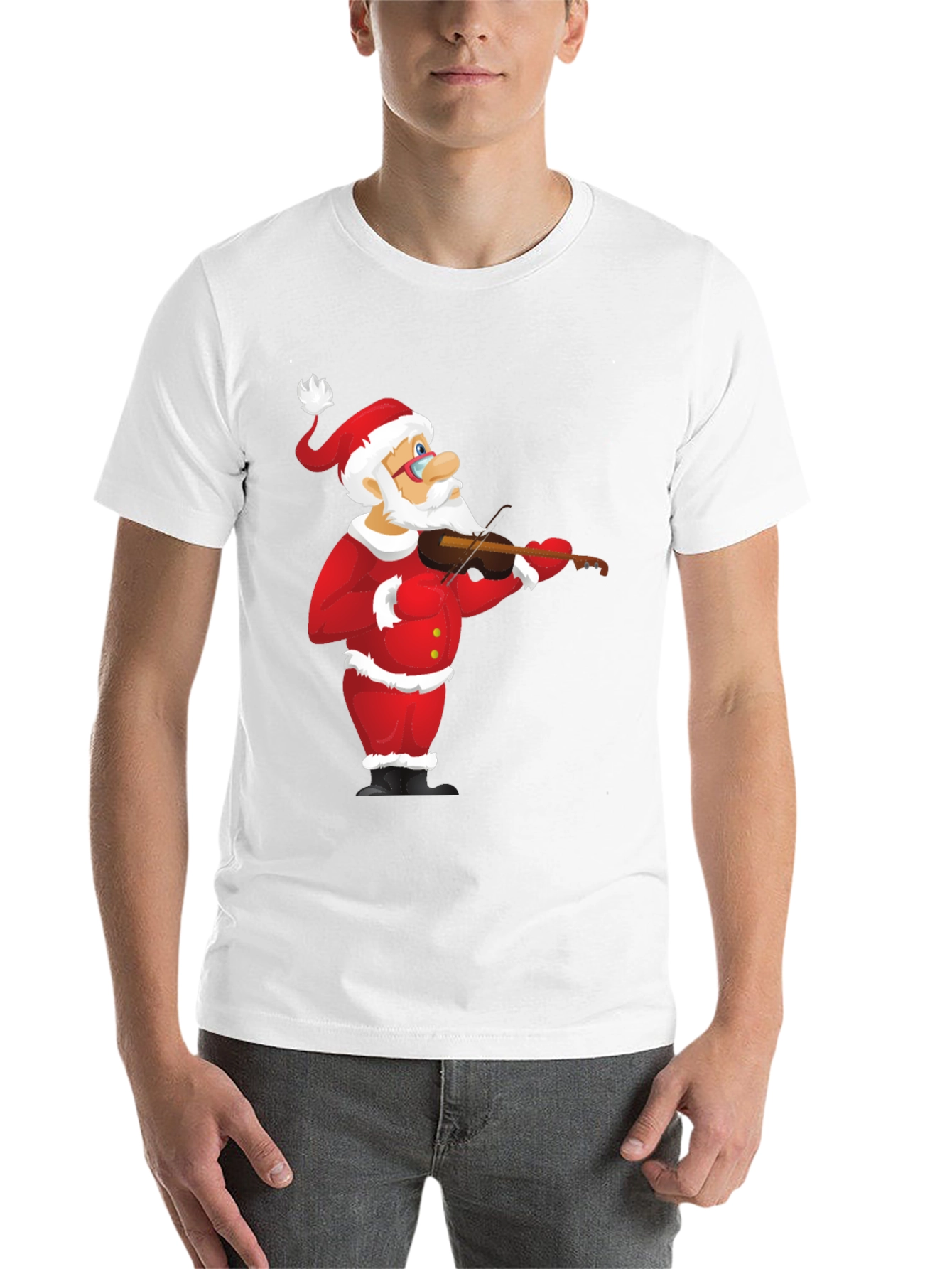 Black Santa Claus Violinist Black T-Shirt view 14