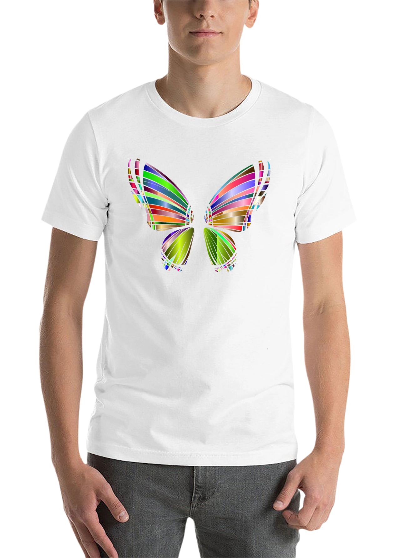 Black Colorful Butterfly Graphic Black T-Shirt view 14