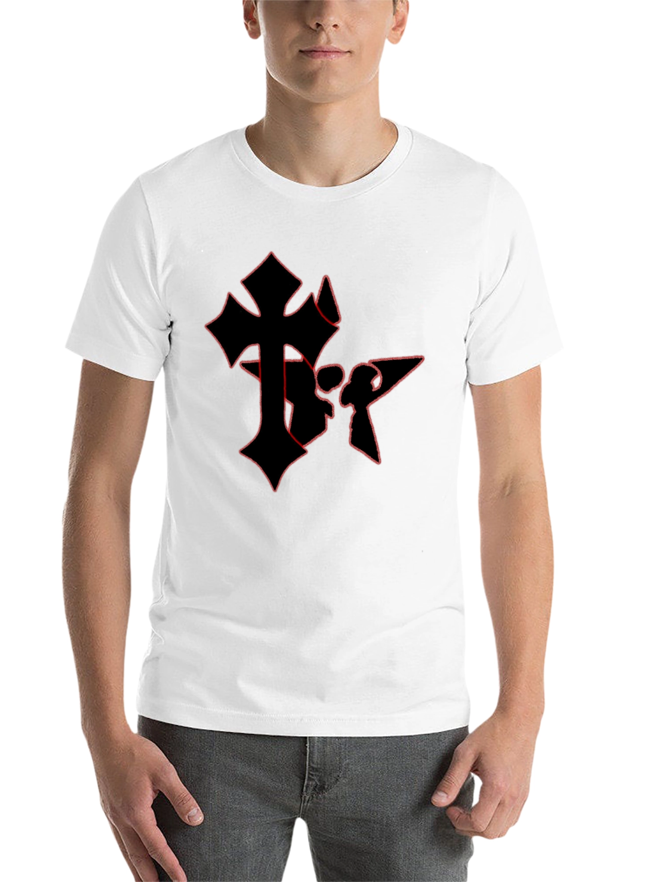 Black Edgy Gothic Cross Graphic Tee - Black Cotton Blend view 14