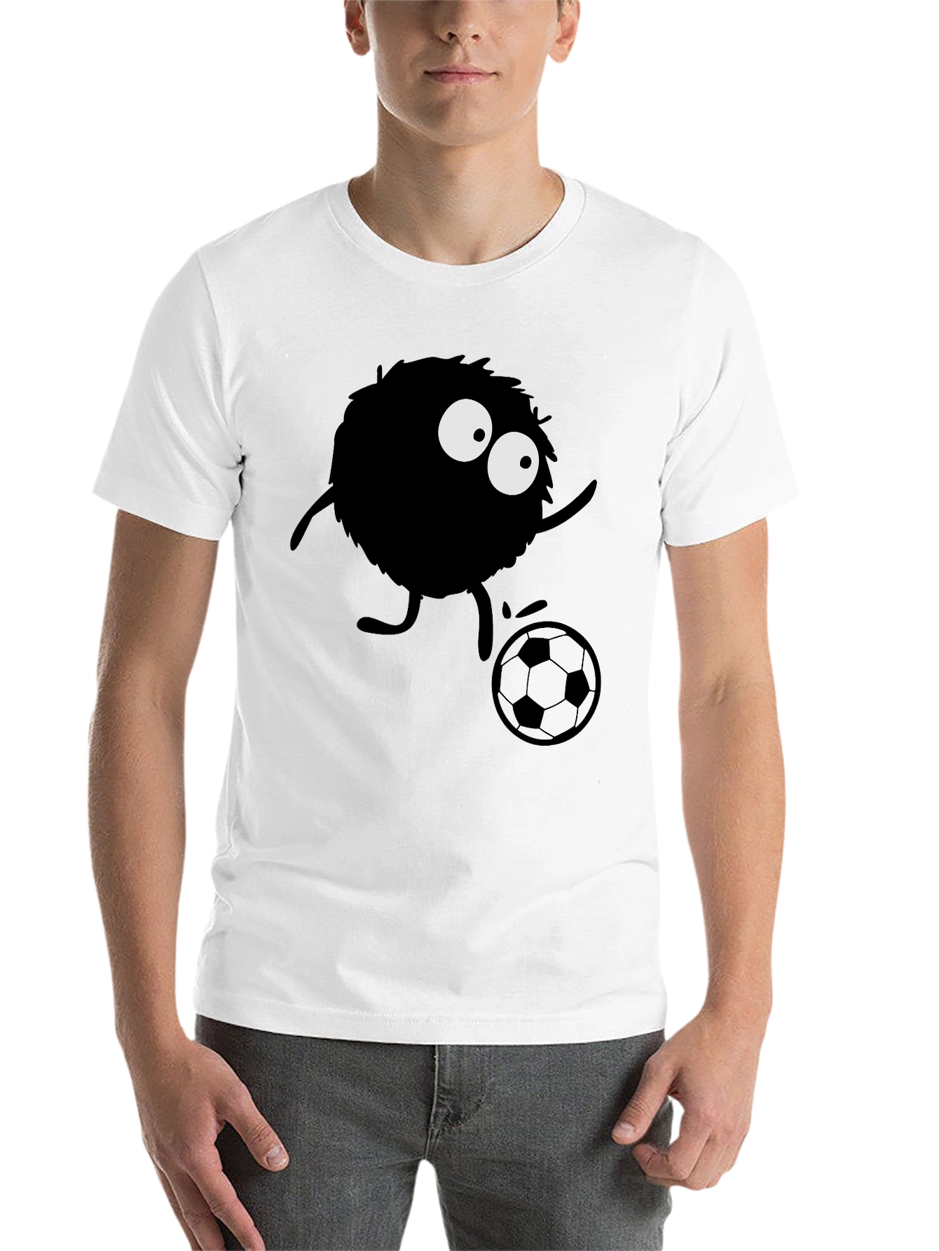 Black Fuzzy Monster Soccer T-Shirt - Black Cotton Tee view 14