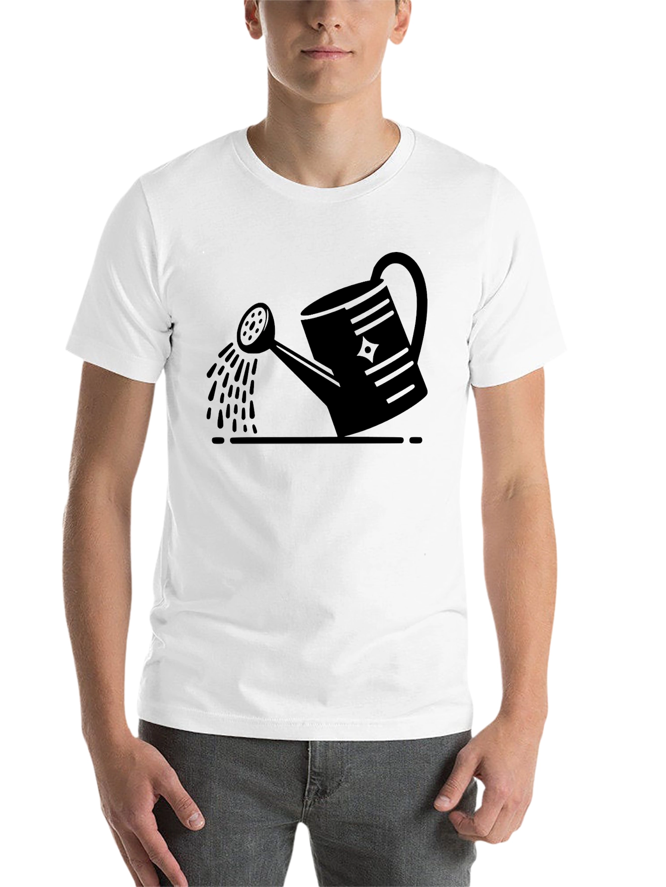Black Watering Can Graphic Tee - Black Cotton Casual T-Shirt view 14