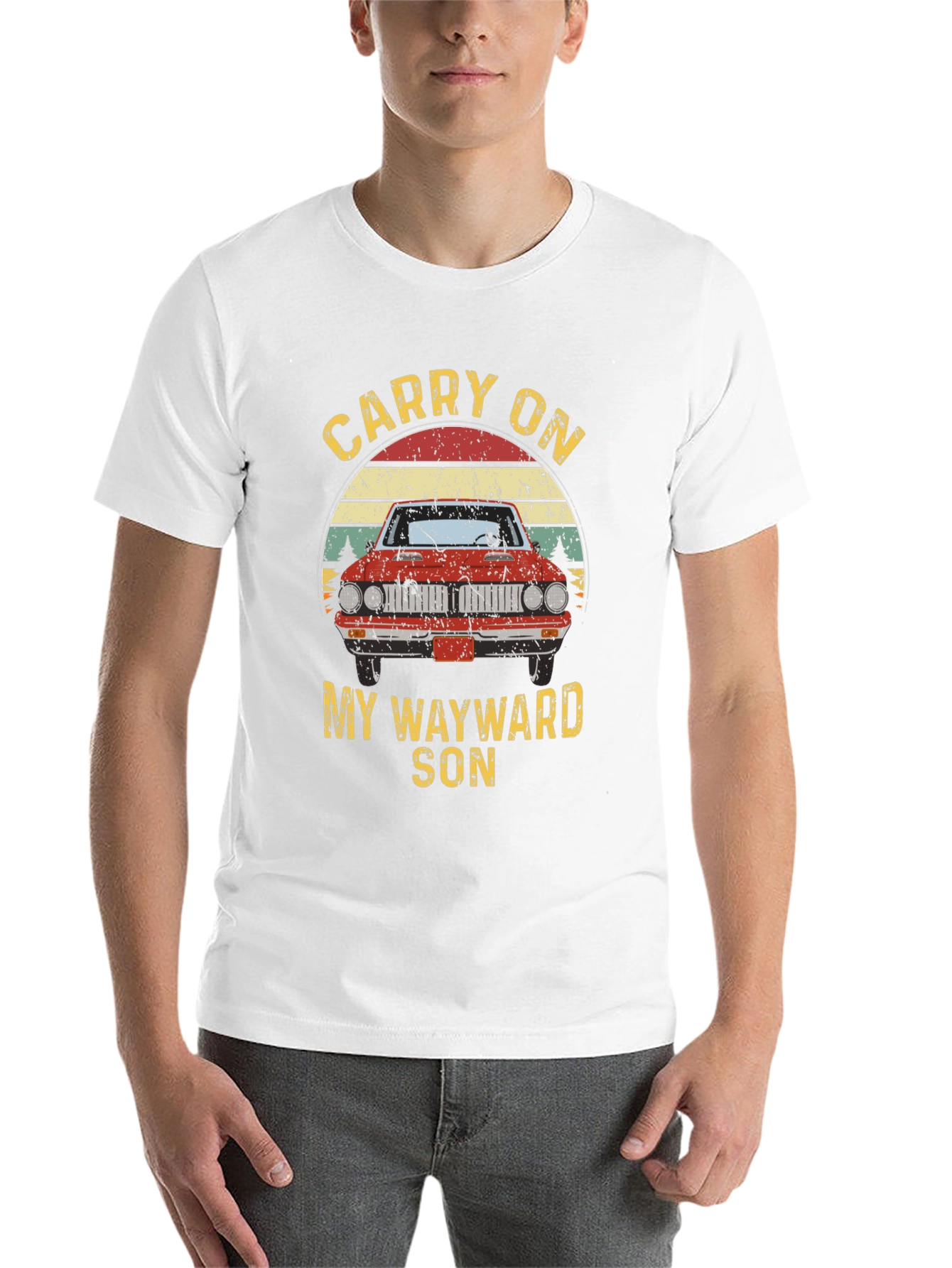 Black Carry On Wayward Son Graphic T-Shirt - Classic Car Design view 14