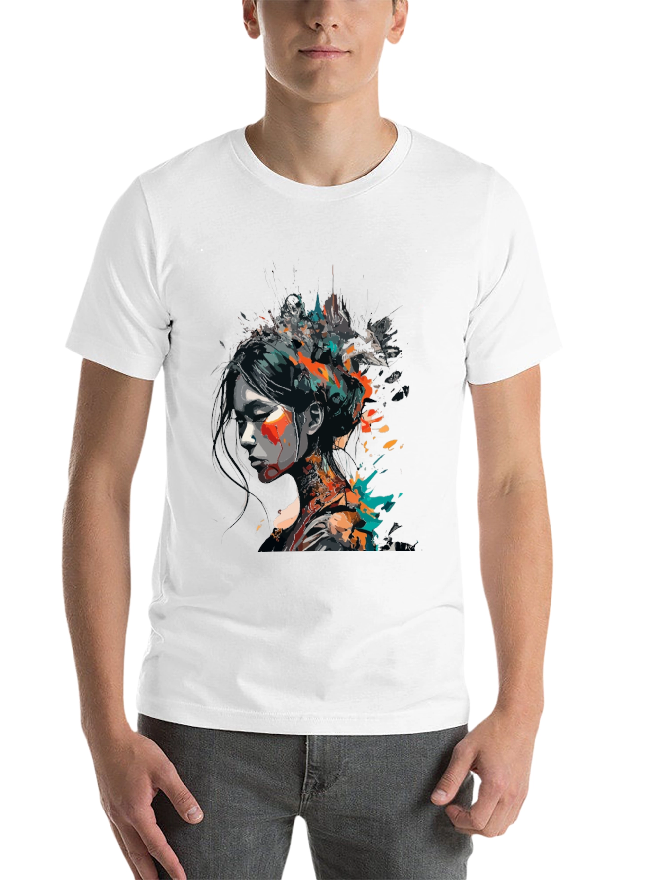 Black Abstract Art Woman's Graphic Tee - Modern Style view 14