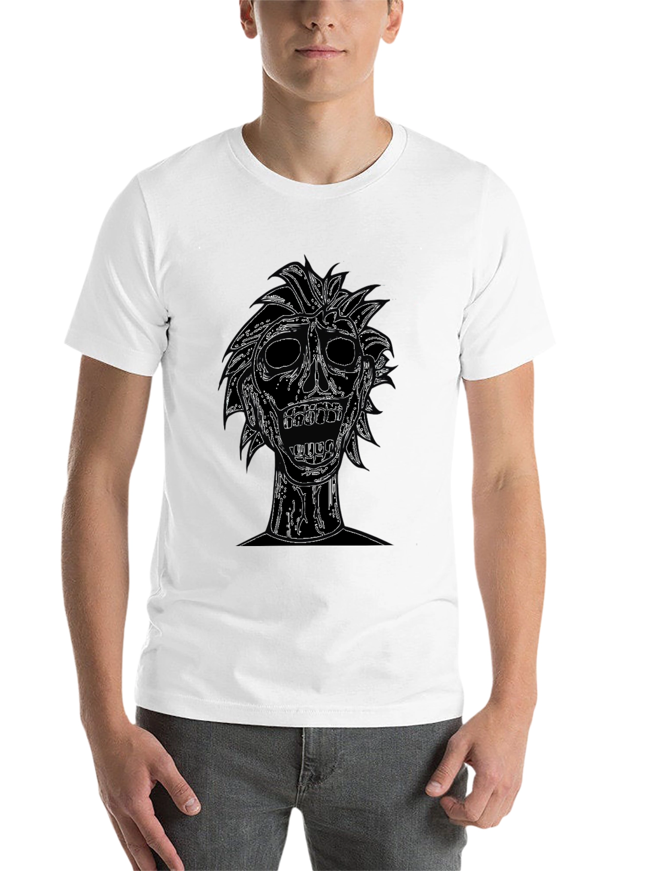 Black Edgy Skull Graphic Tee - Black Cotton T-Shirt view 14